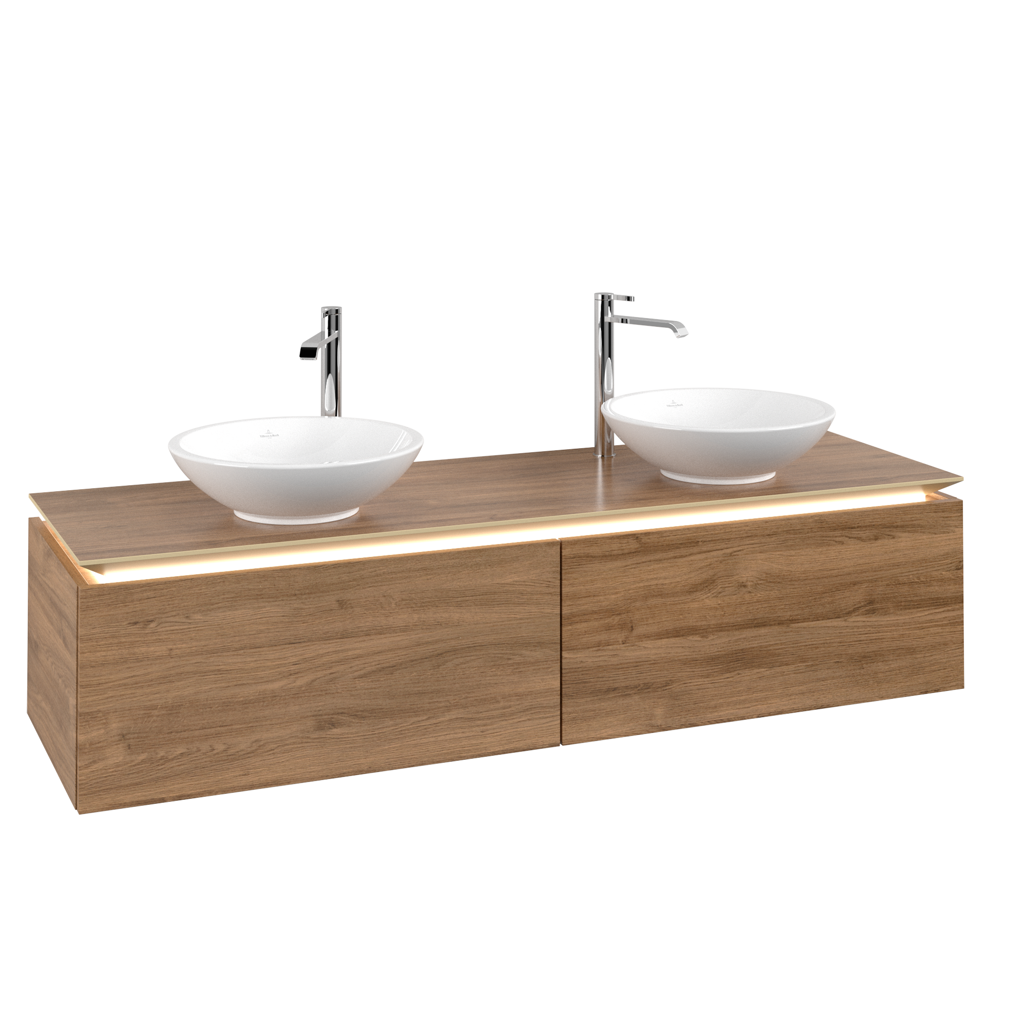 Villeroy & Boch Legato Meuble sous plan, avec éclairage, 2 tiroirs sur rails, 1600x380x500mm, Caisson: Oak Kansas, Façade: Oak Kansas