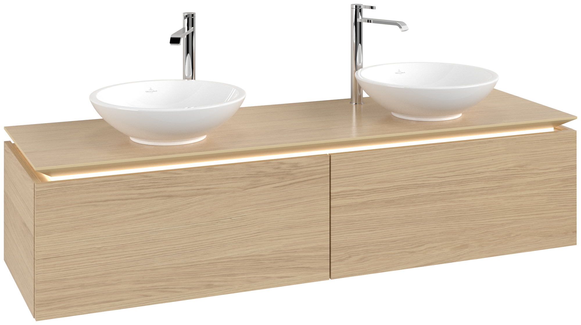 Villeroy & Boch Legato Servantskap, med belysning, 2 uttrekkbare rom, 1600x380x500mm, Kropp: Nordic Oak, Front: Nordic Oak