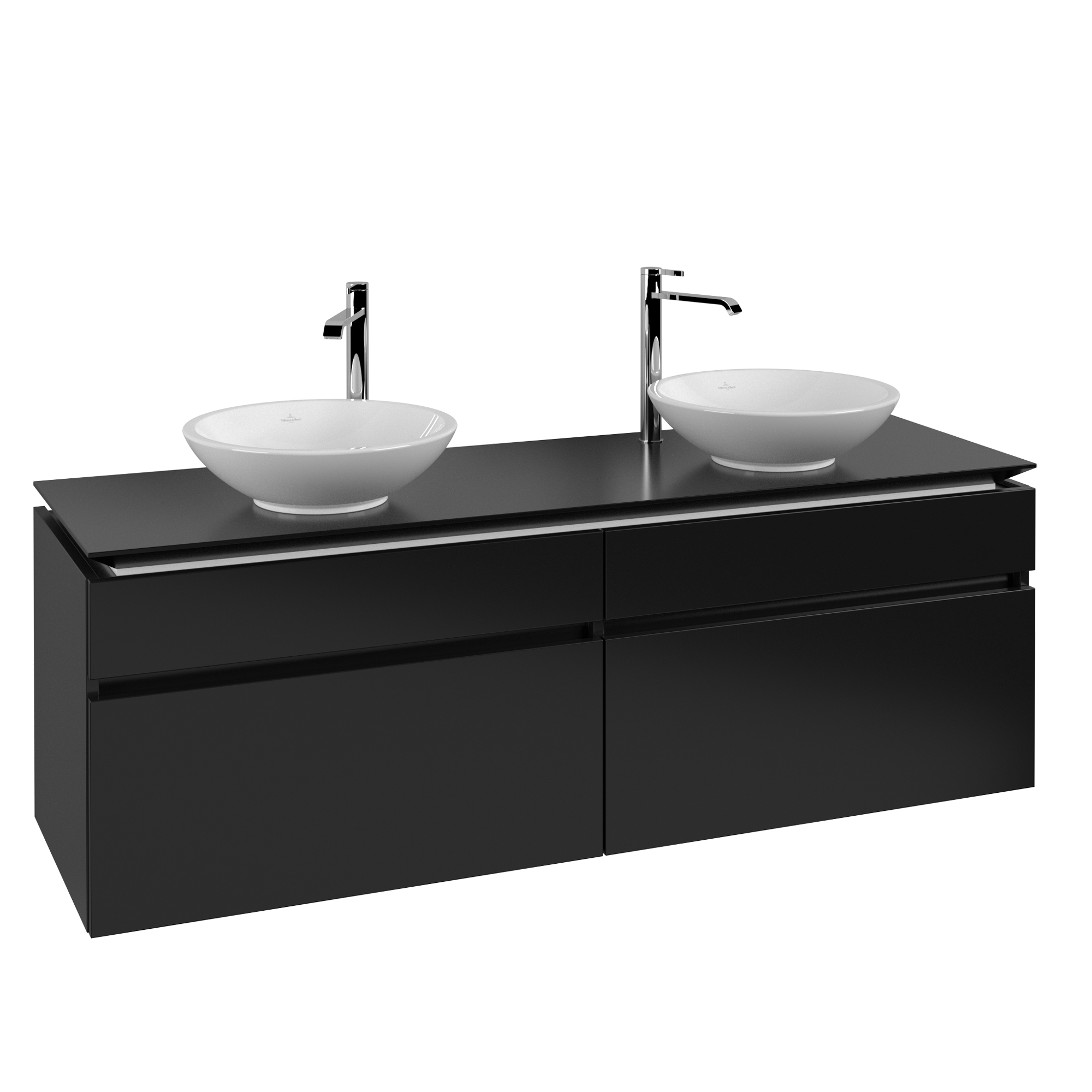 Villeroy & Boch Legato Meuble sous plan, 4 tiroirs sur rails, 1600x550x500mm, Caisson: Black Matt Lacquer, Façade: Black Matt Lacquer