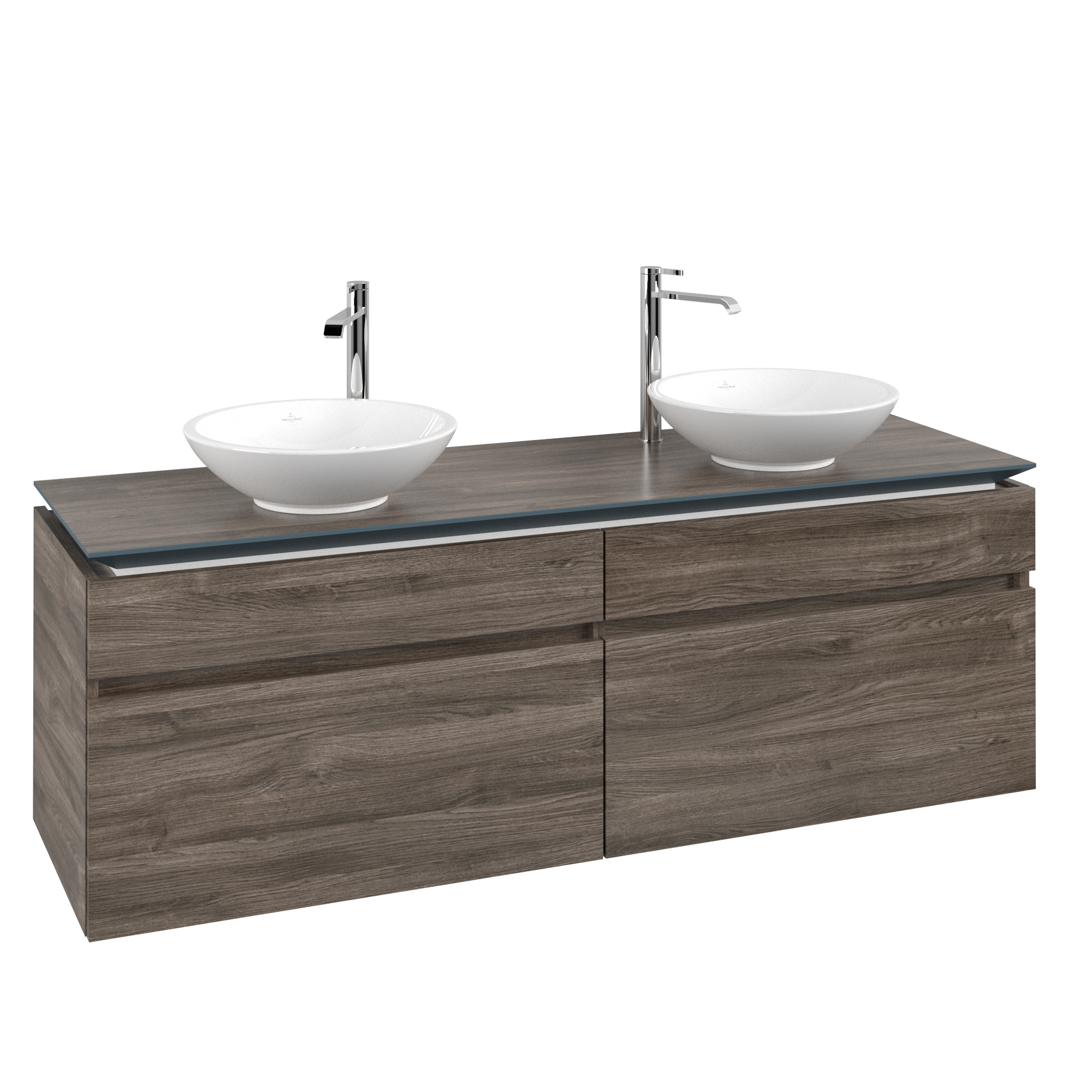 Villeroy & Boch Legato Meuble sous plan, 4 tiroirs sur rails, 1600x550x500mm, Caisson: Stone Oak, Façade: Stone Oak