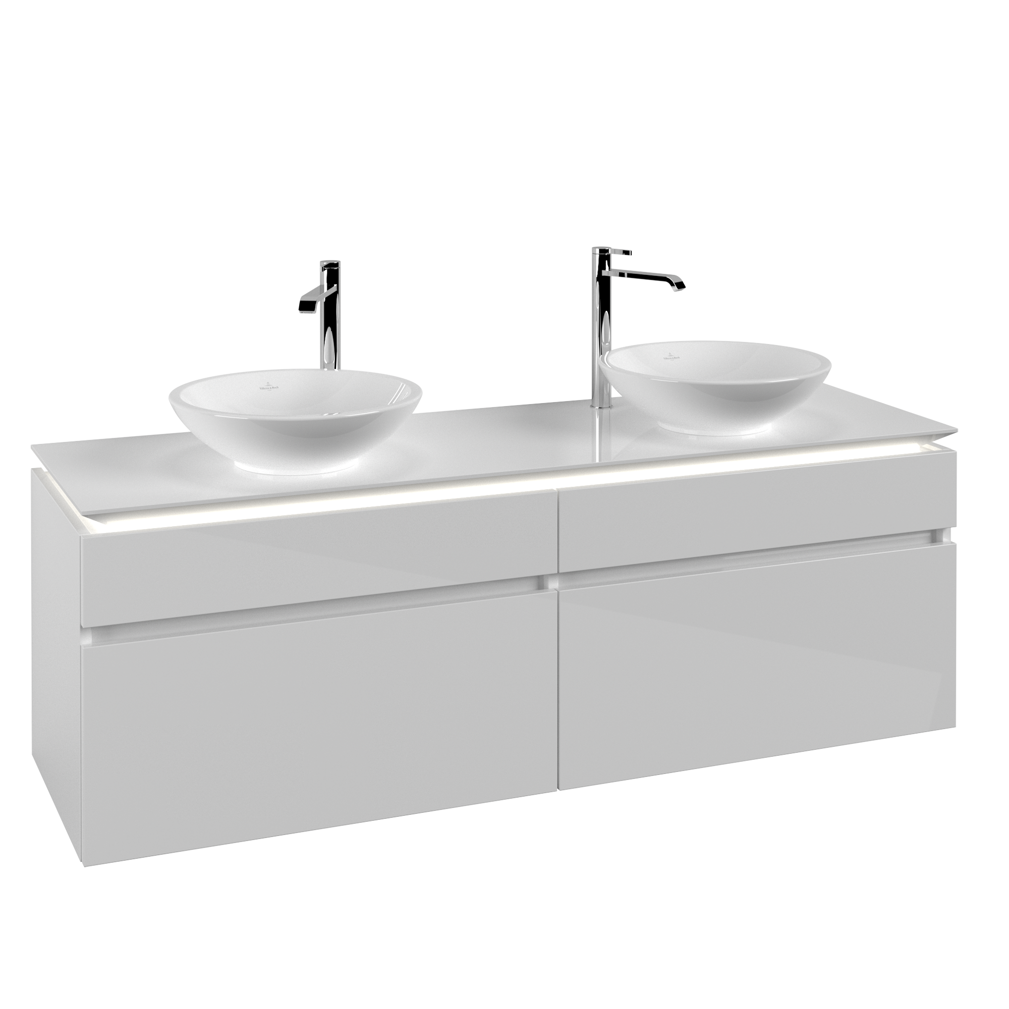 Villeroy & Boch Legato Waschbeckenunterschrank, mit Beleuchtung, 4 Auszüge, 1600x550x500mm, Korpus: Glossy White, Front: Glossy White