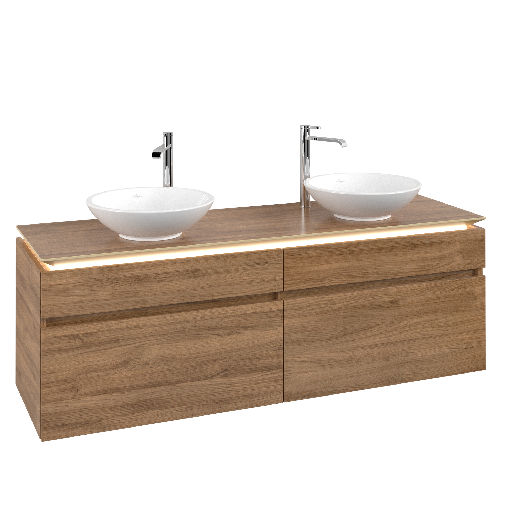 Villeroy & Boch Legato Waschbeckenunterschrank, mit Beleuchtung, 4 Auszüge, 1600x550x500mm, Korpus: Kansas Oak, Front: Kansas Oak