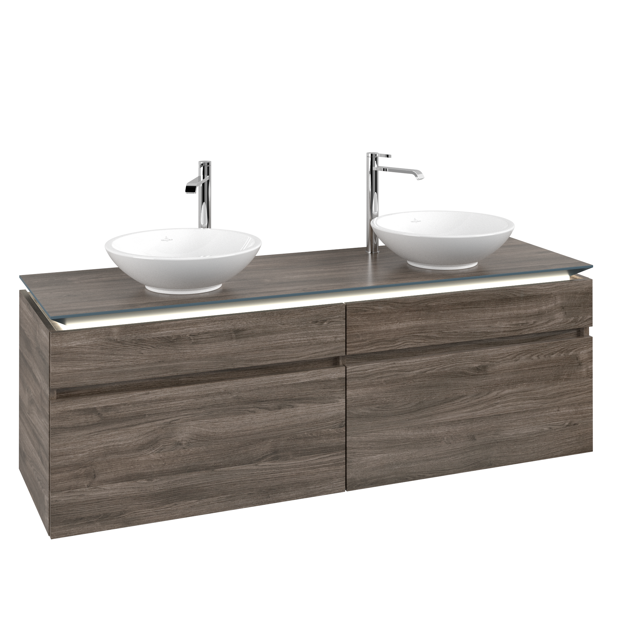 Villeroy & Boch Legato Wastafelonderkast, met verlichting, 4 uittrekladen, 1600x550x500mm, Corpus: Stone Oak, Front: Stone Oak