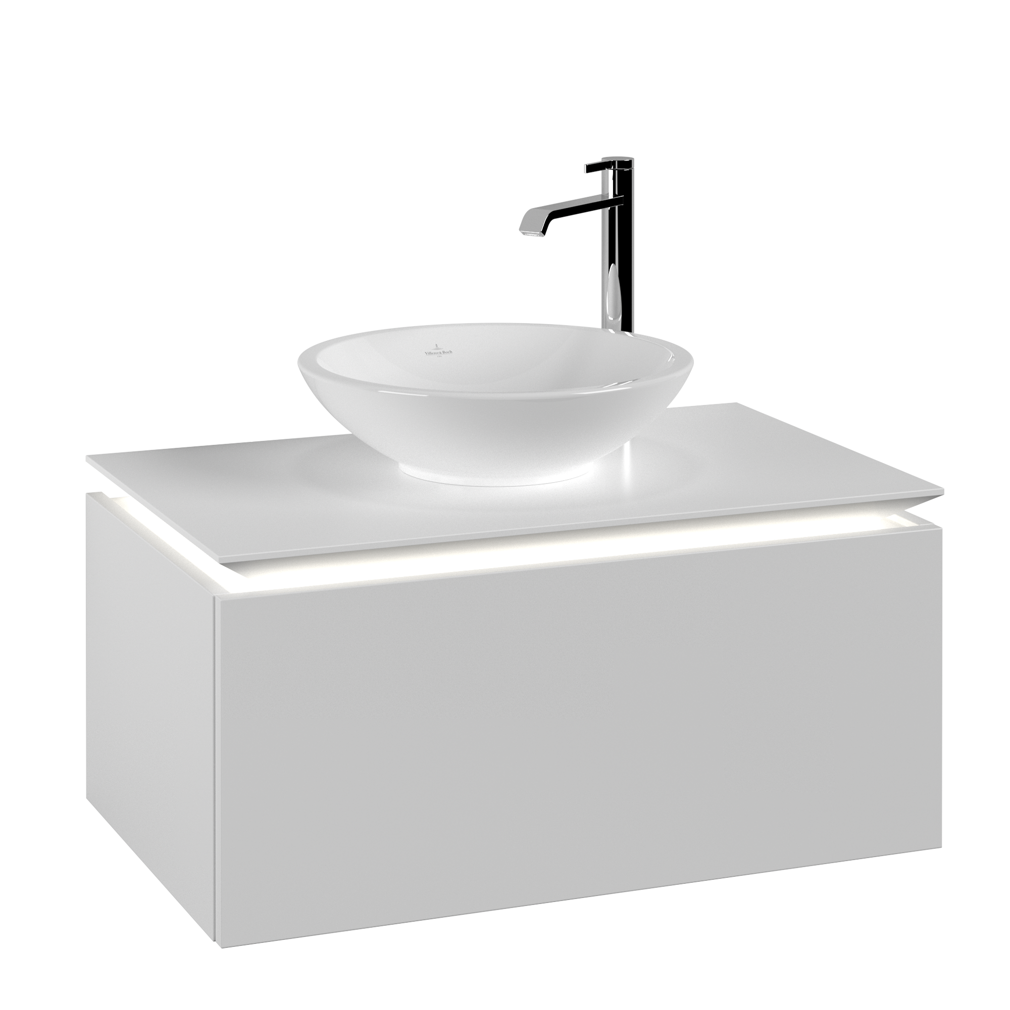 Villeroy & Boch Legato Waschbeckenunterschrank, mit Beleuchtung, 1 Auszug, 800x380x500mm, Korpus: White Matt, Front: White Matt