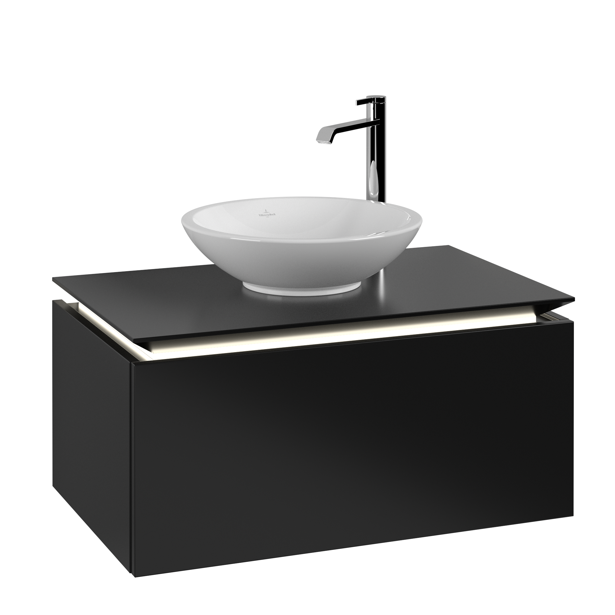 Villeroy & Boch Legato Vanity unit, with lighting, 1 pull-out compartment, 800x380x500mm, Body: Black Matt Lacquer, Front: Black Matt Lacquer