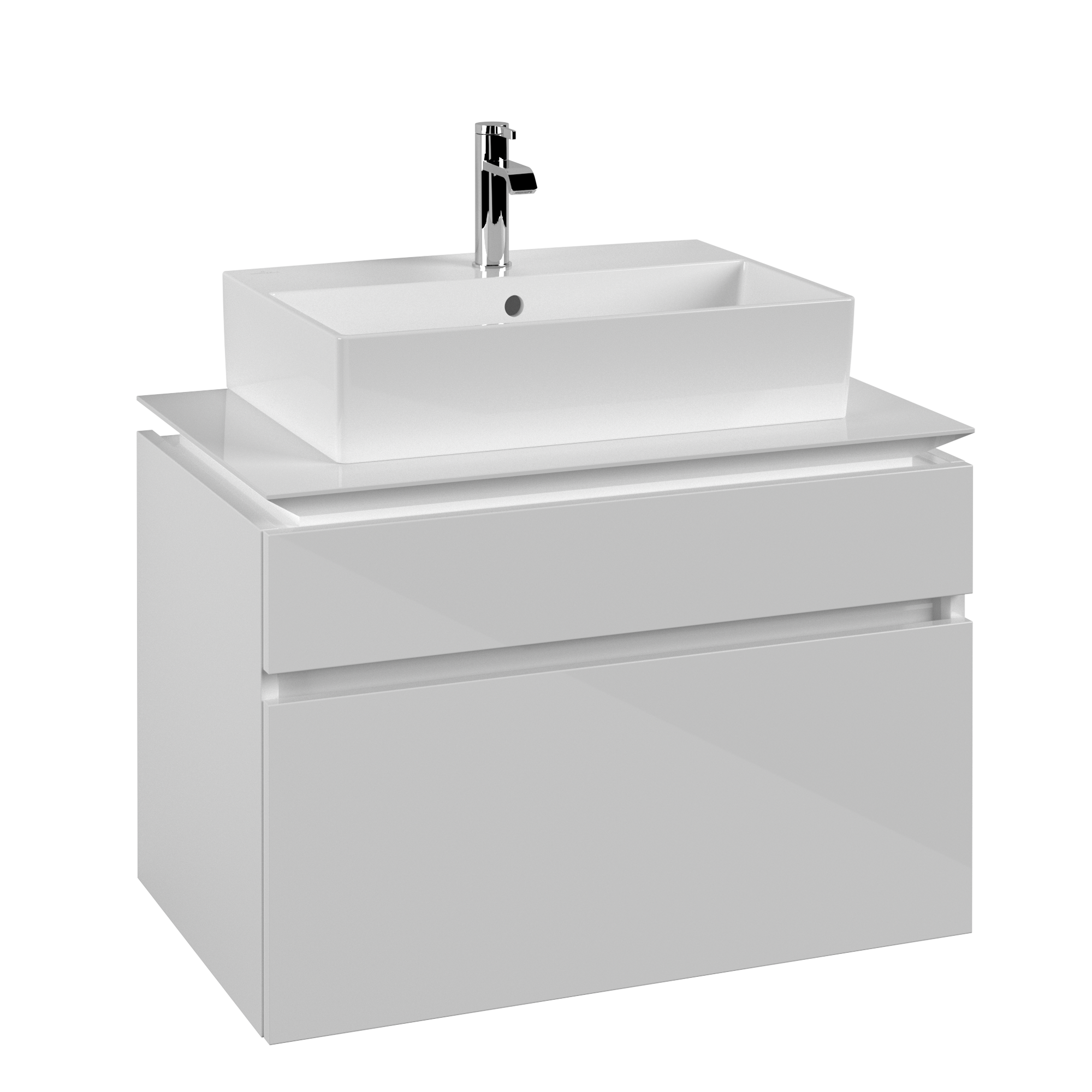 Villeroy & Boch Legato Waschbeckenunterschrank, 2 Auszüge, 800x550x500mm, Korpus: Glossy White, Front: Glossy White