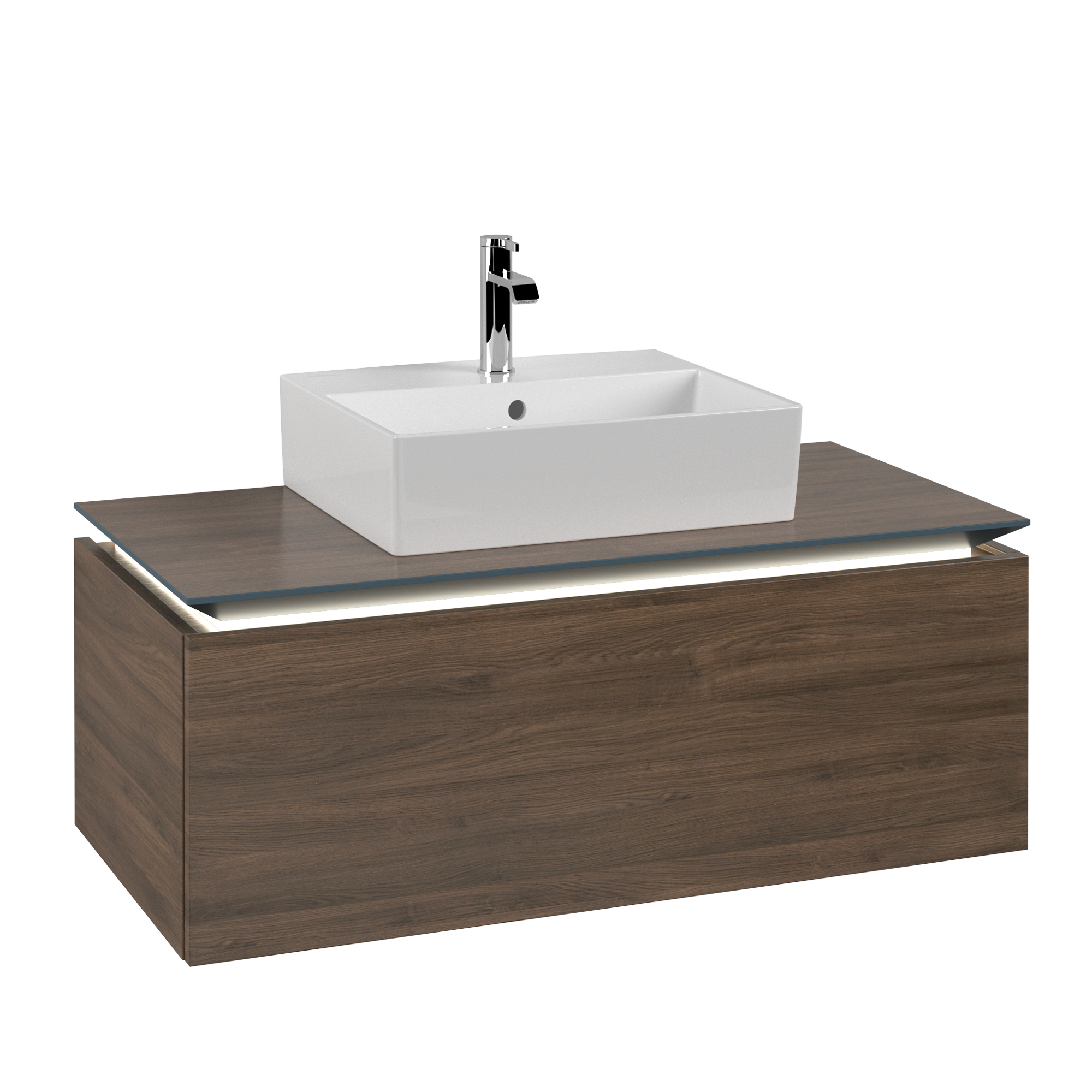 Villeroy & Boch Legato Waschbeckenunterschrank, mit Beleuchtung, 1 Auszug, 1000x380x500mm, Korpus: Arizona Oak, Front: Arizona Oak