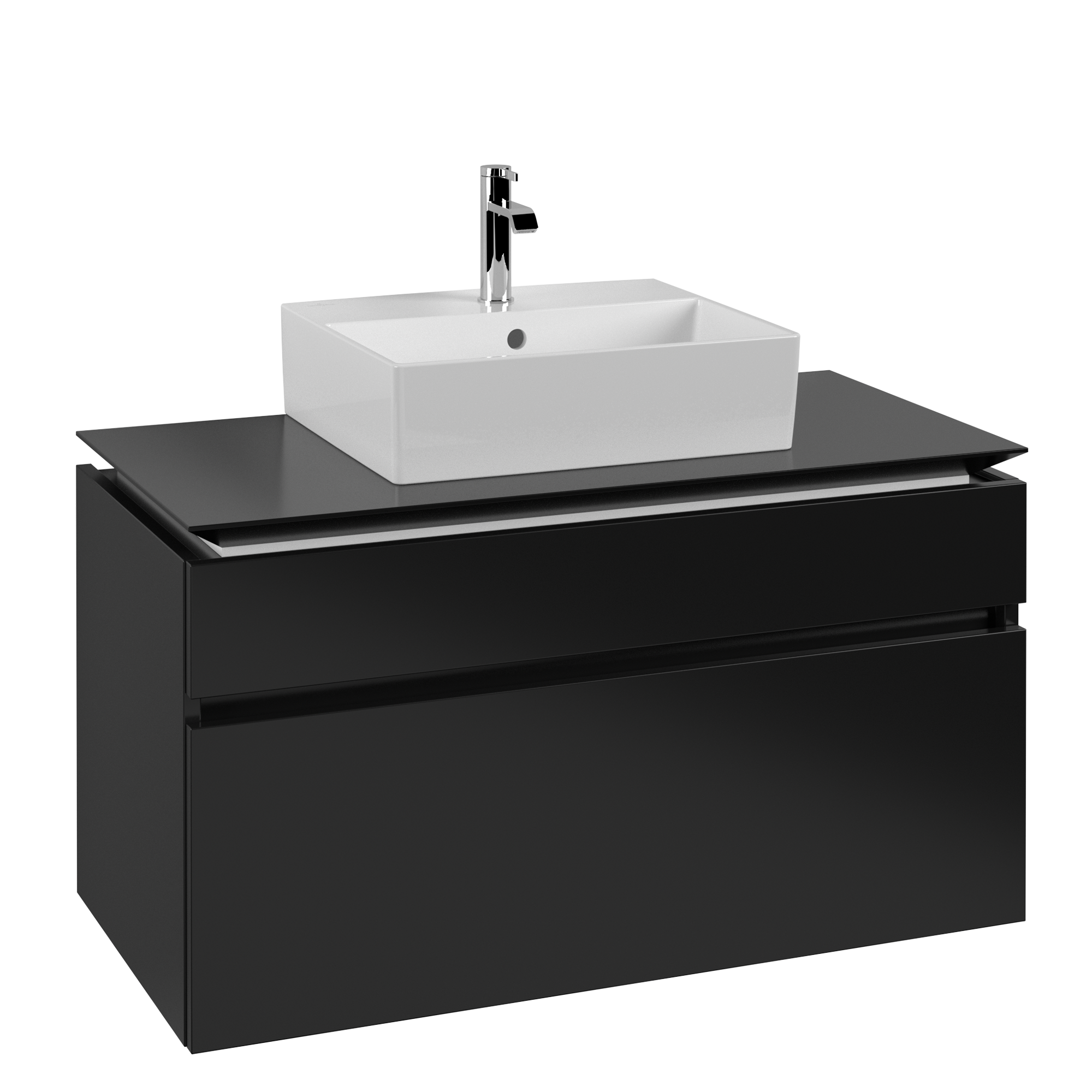 Villeroy & Boch Legato Waschbeckenunterschrank, mit Beleuchtung, 2 Auszüge, 1000x550x500mm, Korpus: Black Matt Lacquer, Front: Black Matt Lacquer