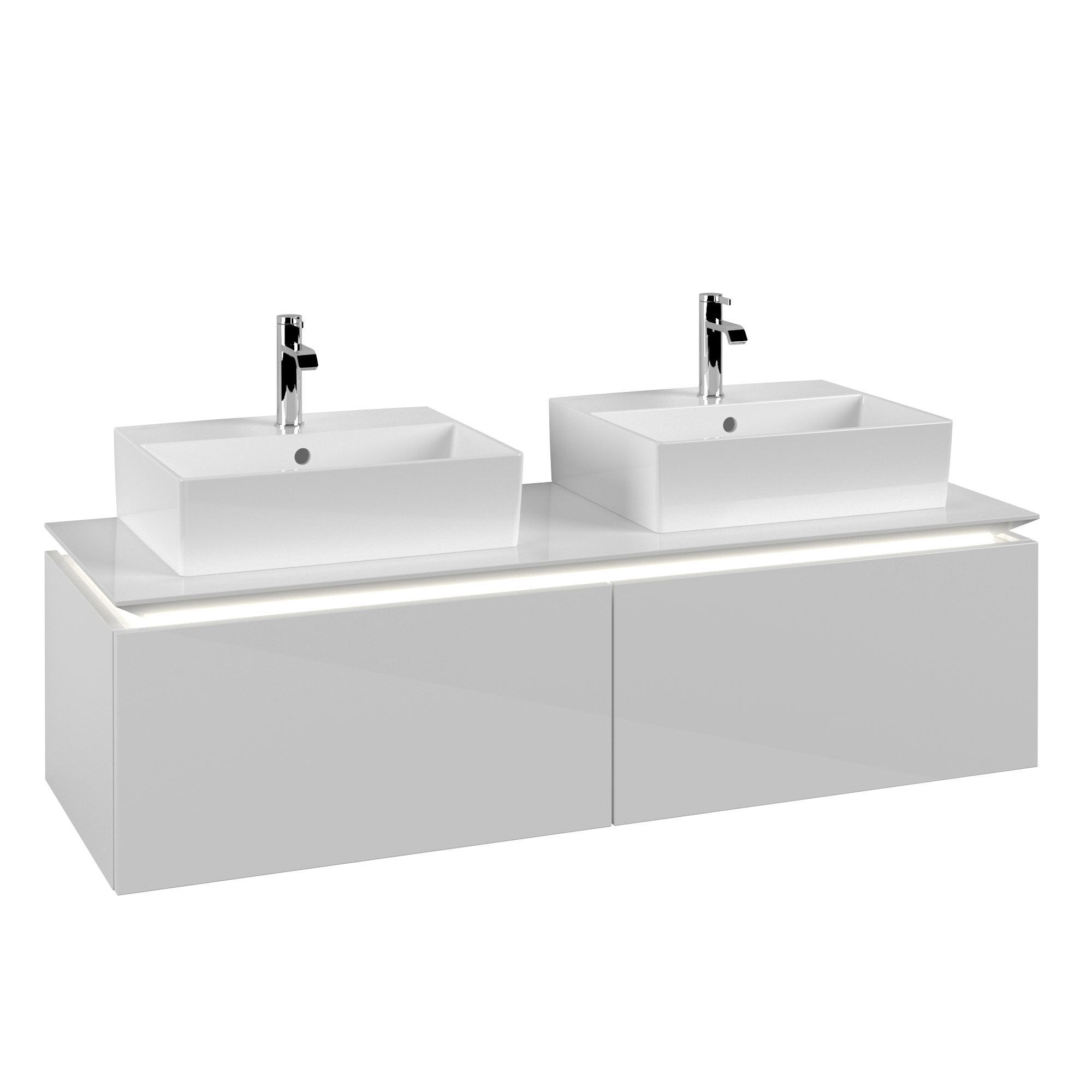 Villeroy & Boch Legato Meuble sous plan, avec éclairage, 2 tiroirs sur rails, 1400x380x500mm, Caisson: Glossy White, Façade: Glossy White