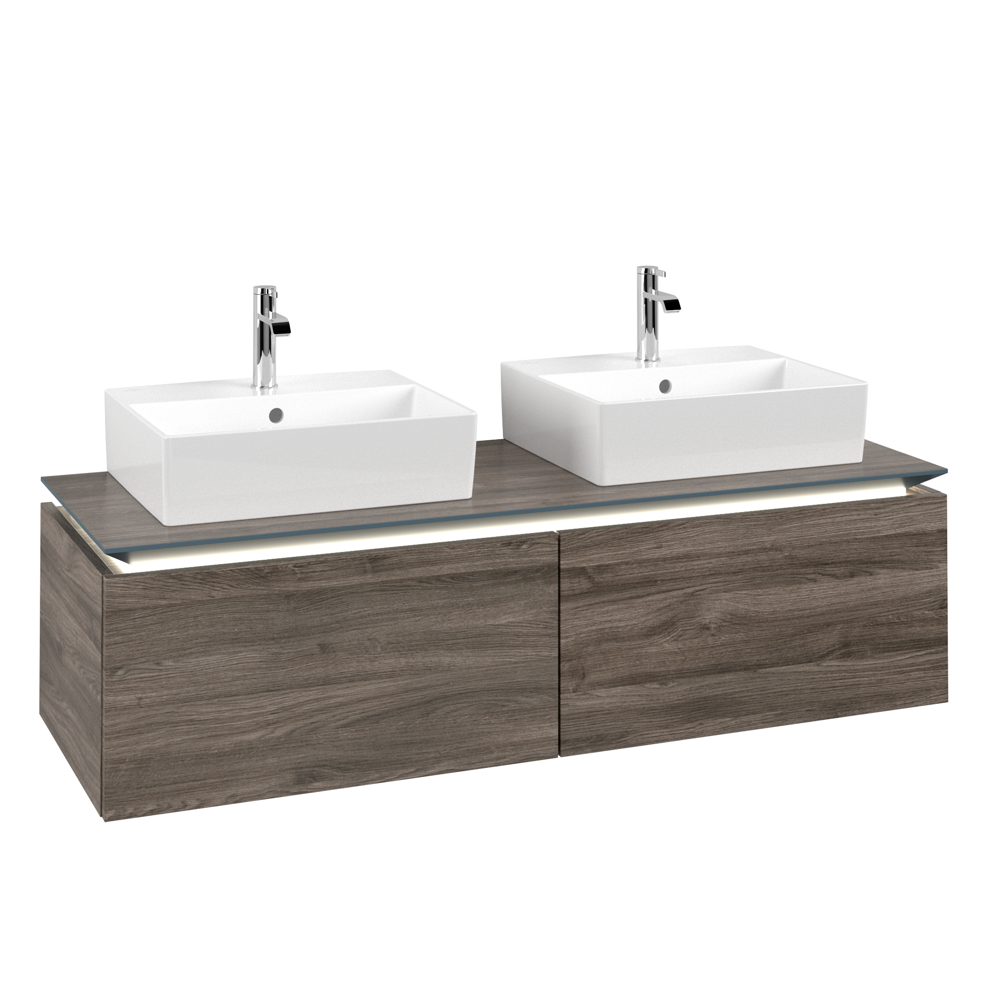 Villeroy & Boch Legato Waschbeckenunterschrank, mit Beleuchtung, 2 Auszüge, 1400x380x500mm, Korpus: Stone Oak, Front: Stone Oak