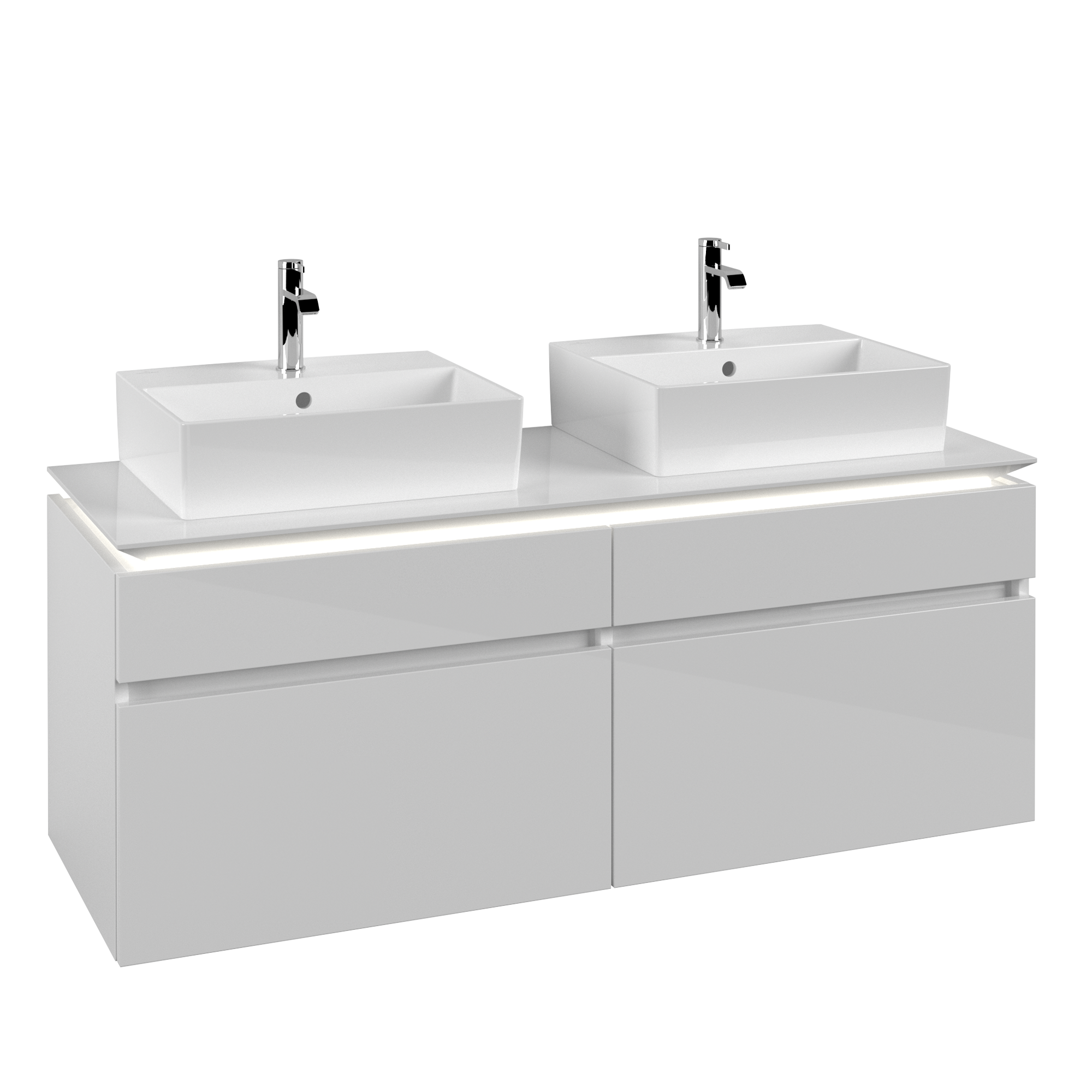 Villeroy & Boch Legato Waschbeckenunterschrank, mit Beleuchtung, 4 Auszüge, 1400x550x500mm, Korpus: Glossy White, Front: Glossy White