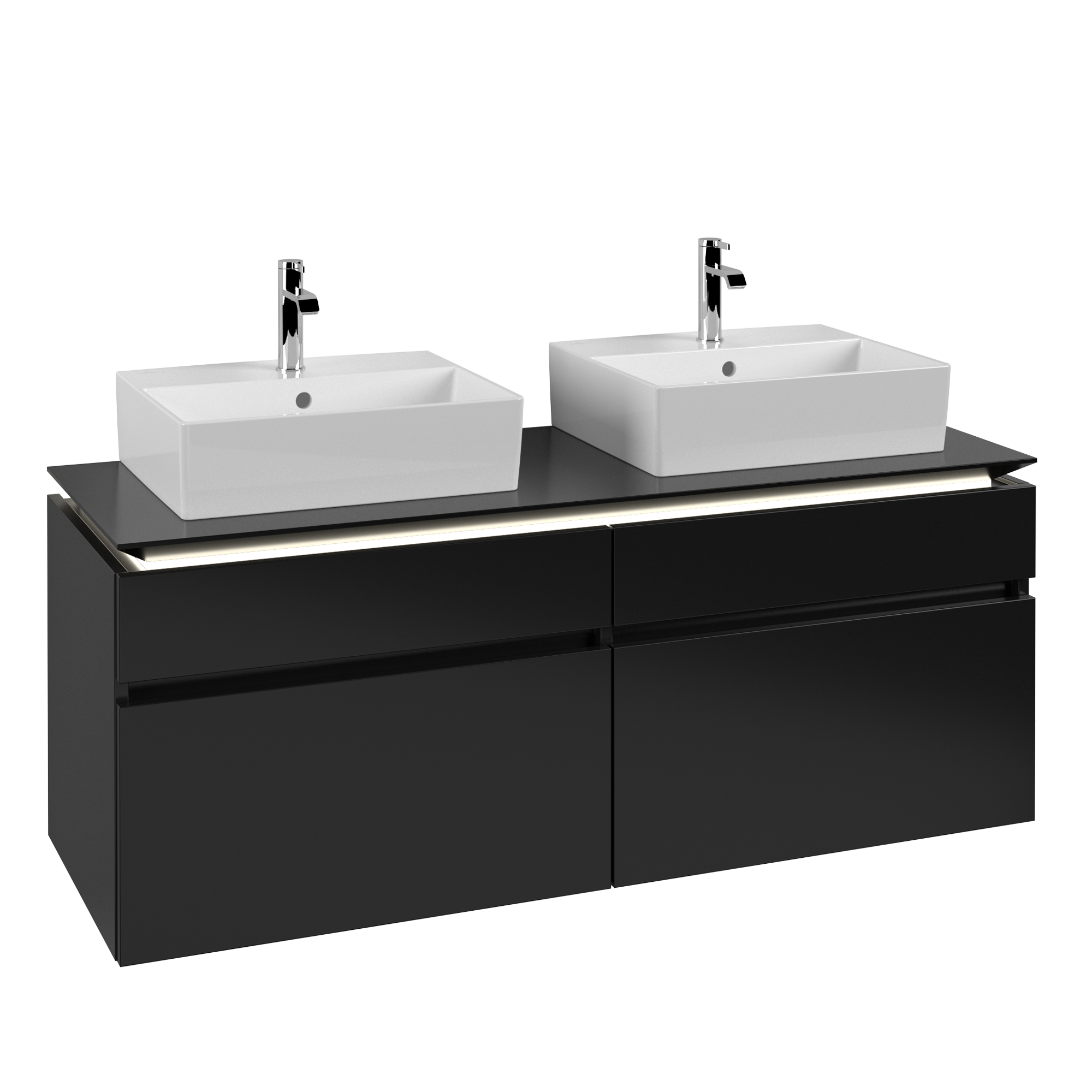 Villeroy & Boch Legato Waschbeckenunterschrank, mit Beleuchtung, 4 Auszüge, 1400x550x500mm, Korpus: Black Matt Lacquer, Front: Black Matt Lacquer