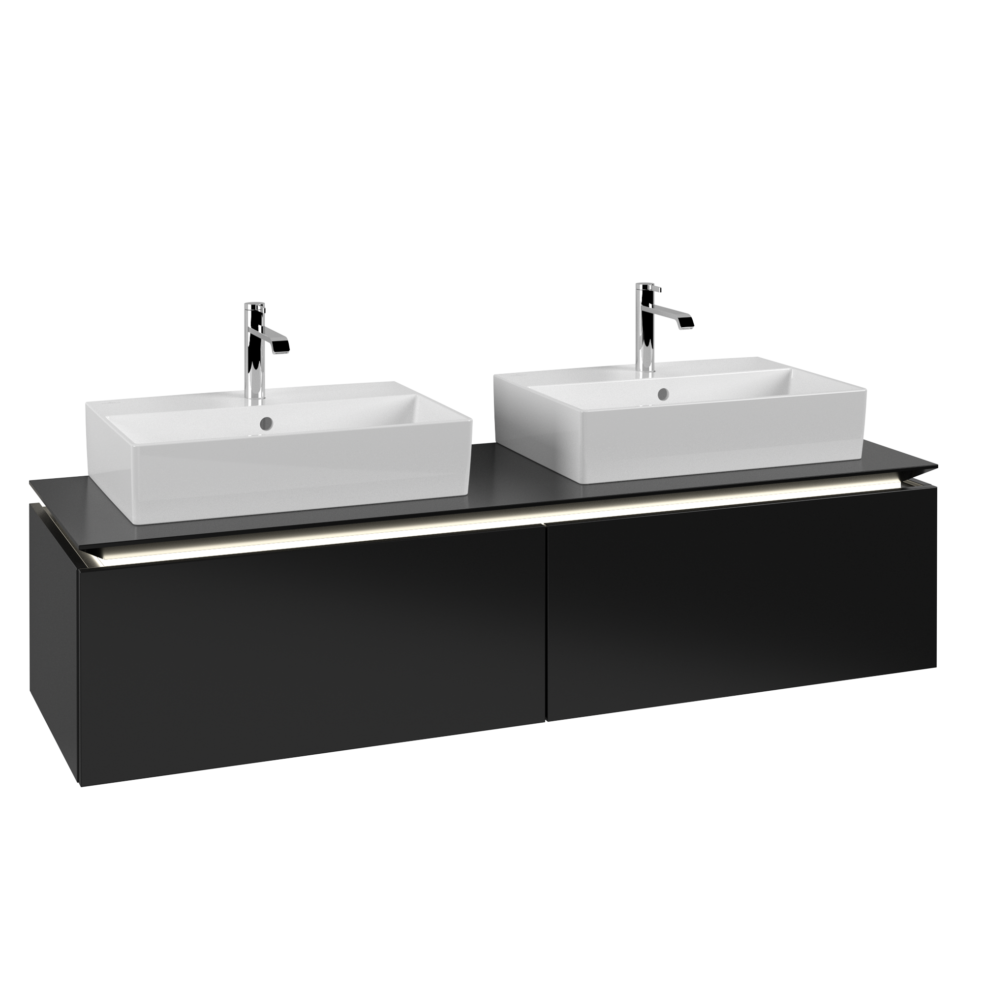 Villeroy & Boch Legato Vanity unit, with lighting, 2 pull-out compartments, 1600x380x500mm, Body: Black Matt Lacquer, Front: Black Matt Lacquer