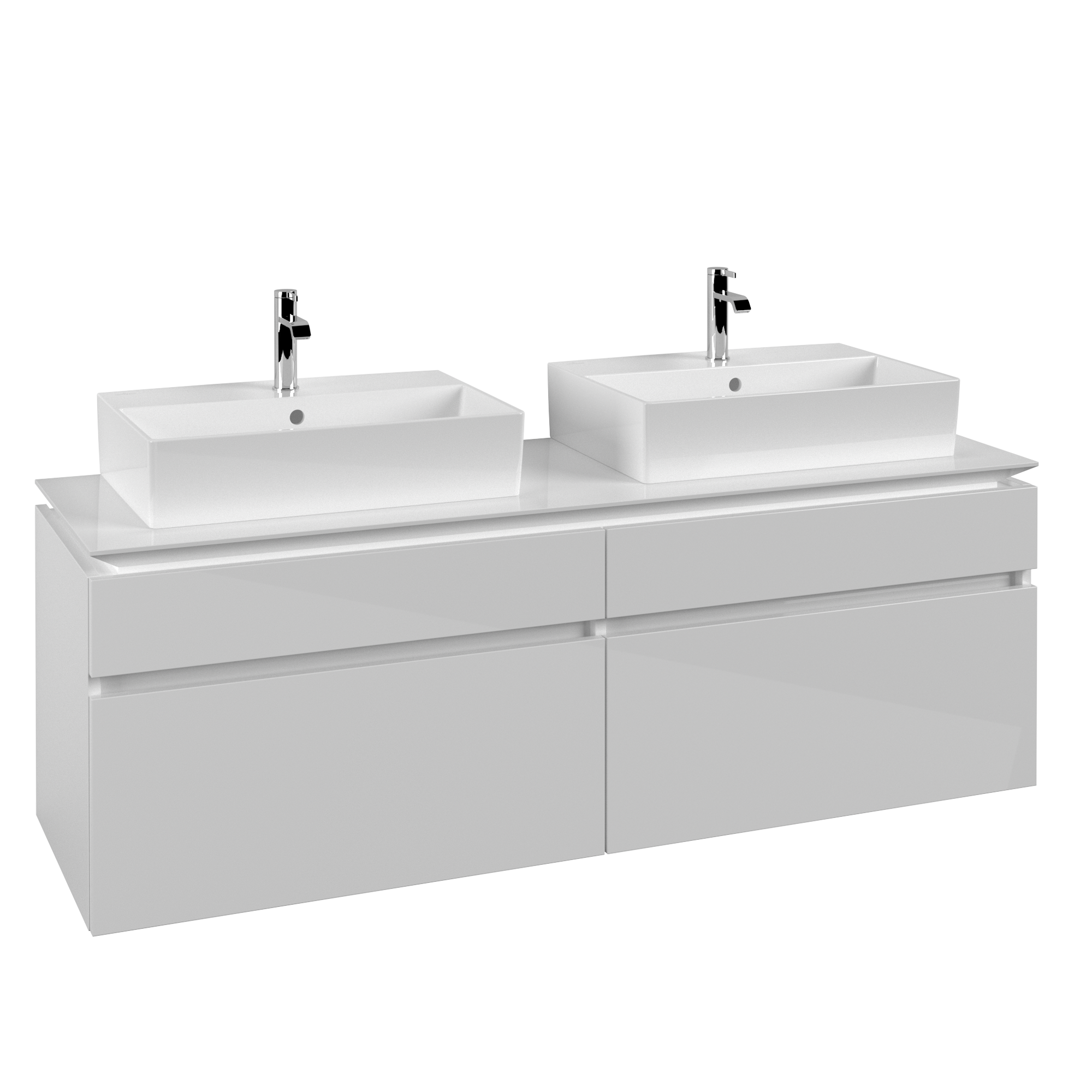 Villeroy & Boch Legato Meuble sous plan, 4 tiroirs sur rails, 1600x550x500mm, Caisson: Glossy White, Façade: Glossy White