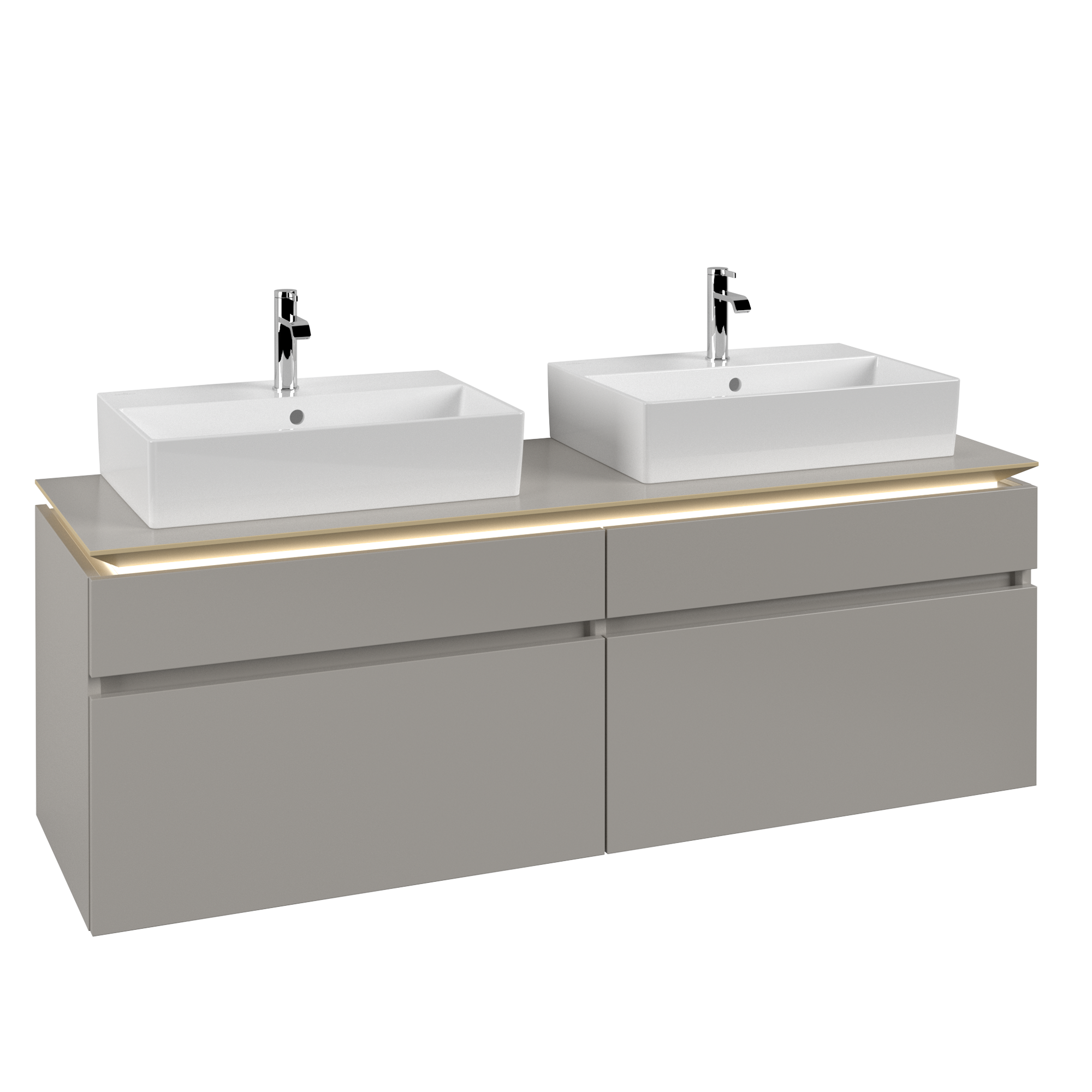 Villeroy & Boch Legato Vanity unit, with lighting, 4 pull-out compartments, 1600x550x500mm, Body: Soft Grey, Front: Soft Grey