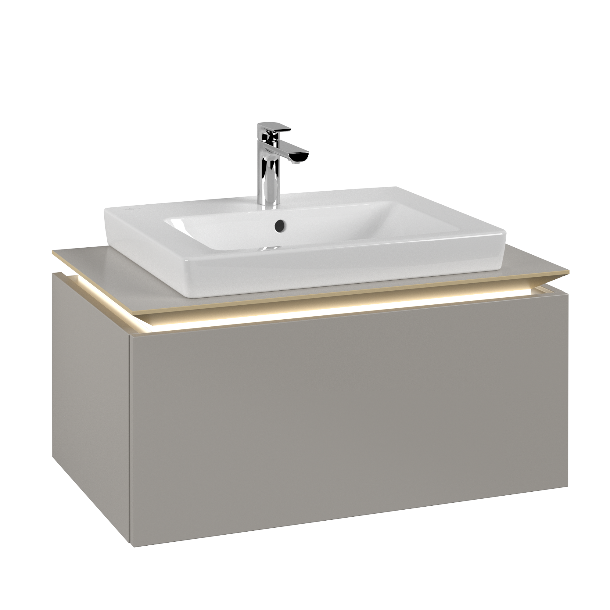 Villeroy & Boch Legato Waschbeckenunterschrank, mit Beleuchtung, 1 Auszug, 800x380x500mm, Korpus: Soft Grey, Front: Soft Grey