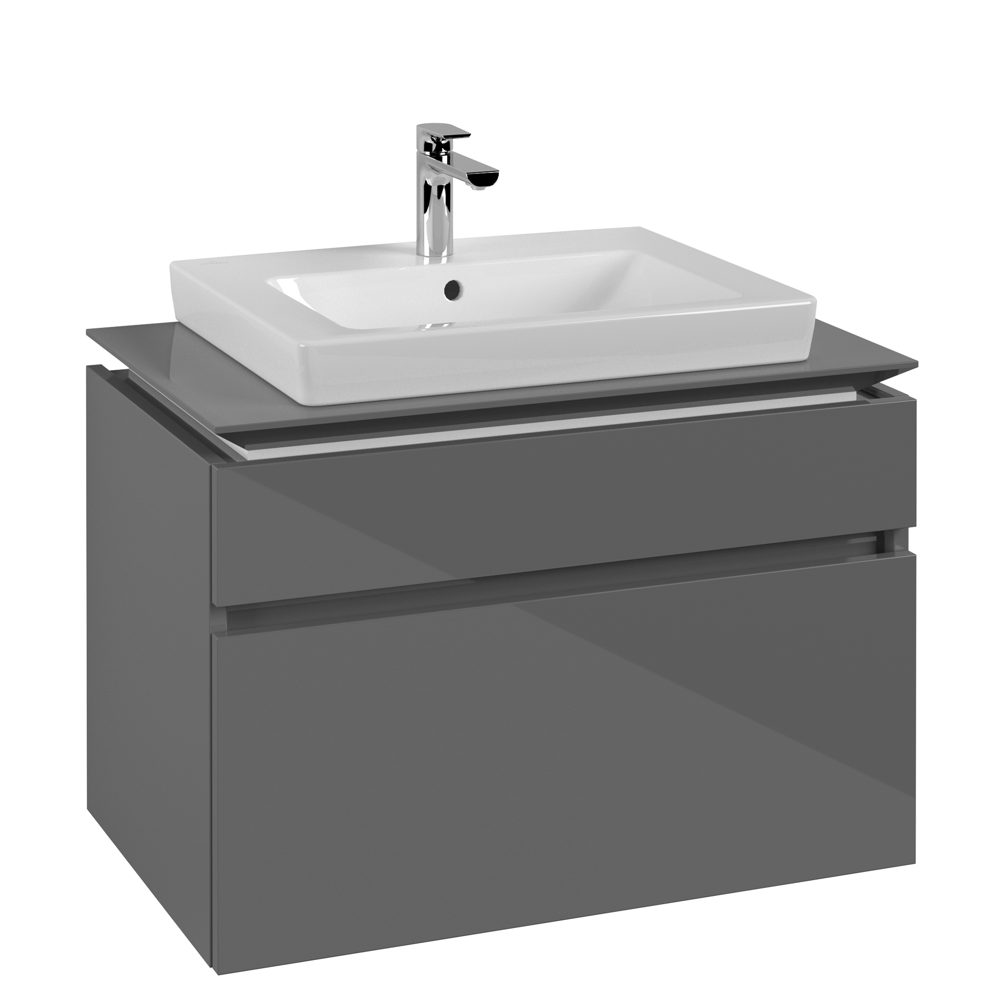 Villeroy & Boch Legato Skåp till tvättställ, med belysning, 2 utdragbara fack, 800x550x500mm, Kropp: Glossy Grey, Framsida: Glossy Grey