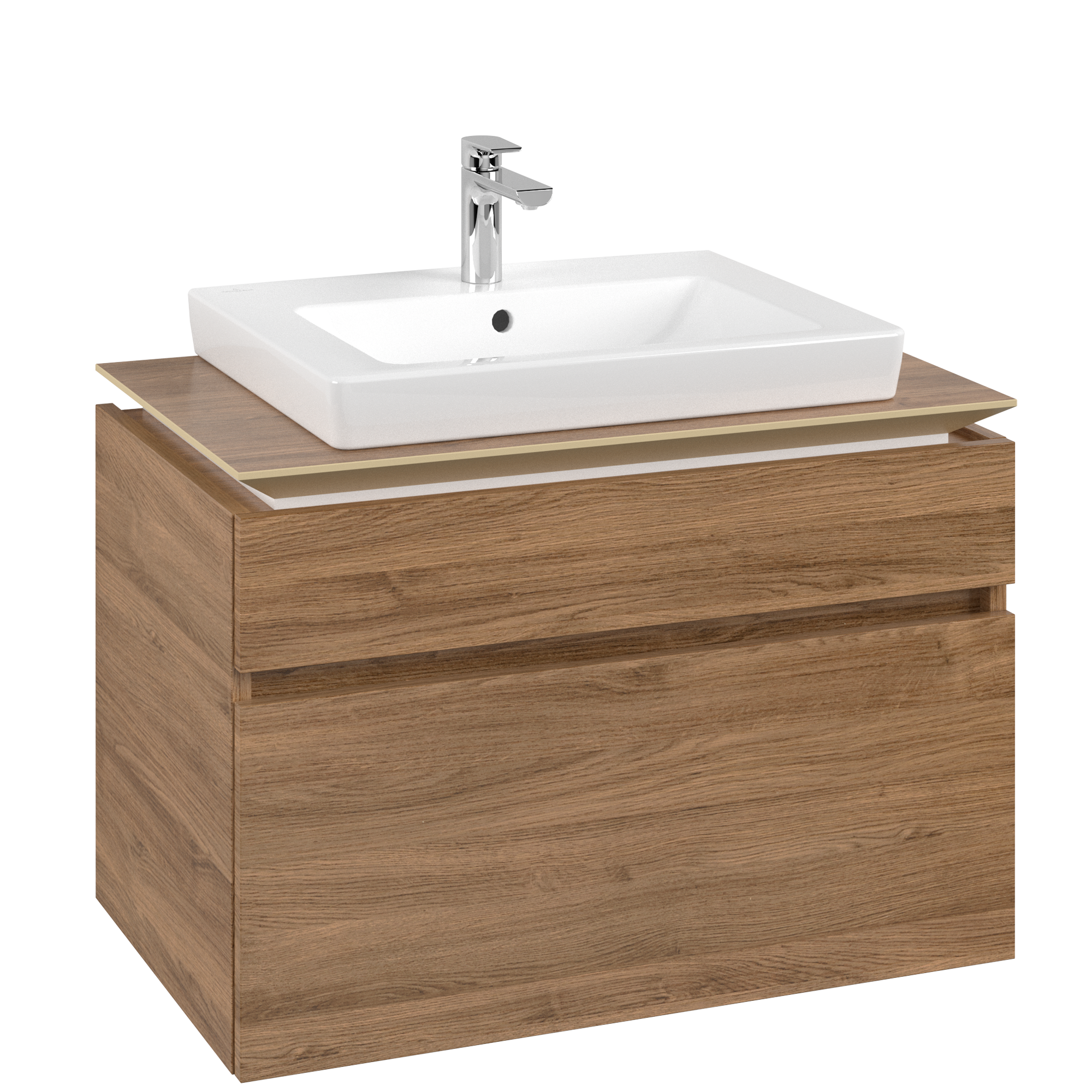 Villeroy & Boch Legato Waschbeckenunterschrank, mit Beleuchtung, 2 Auszüge, 800x550x500mm, Korpus: Kansas Oak, Front: Kansas Oak