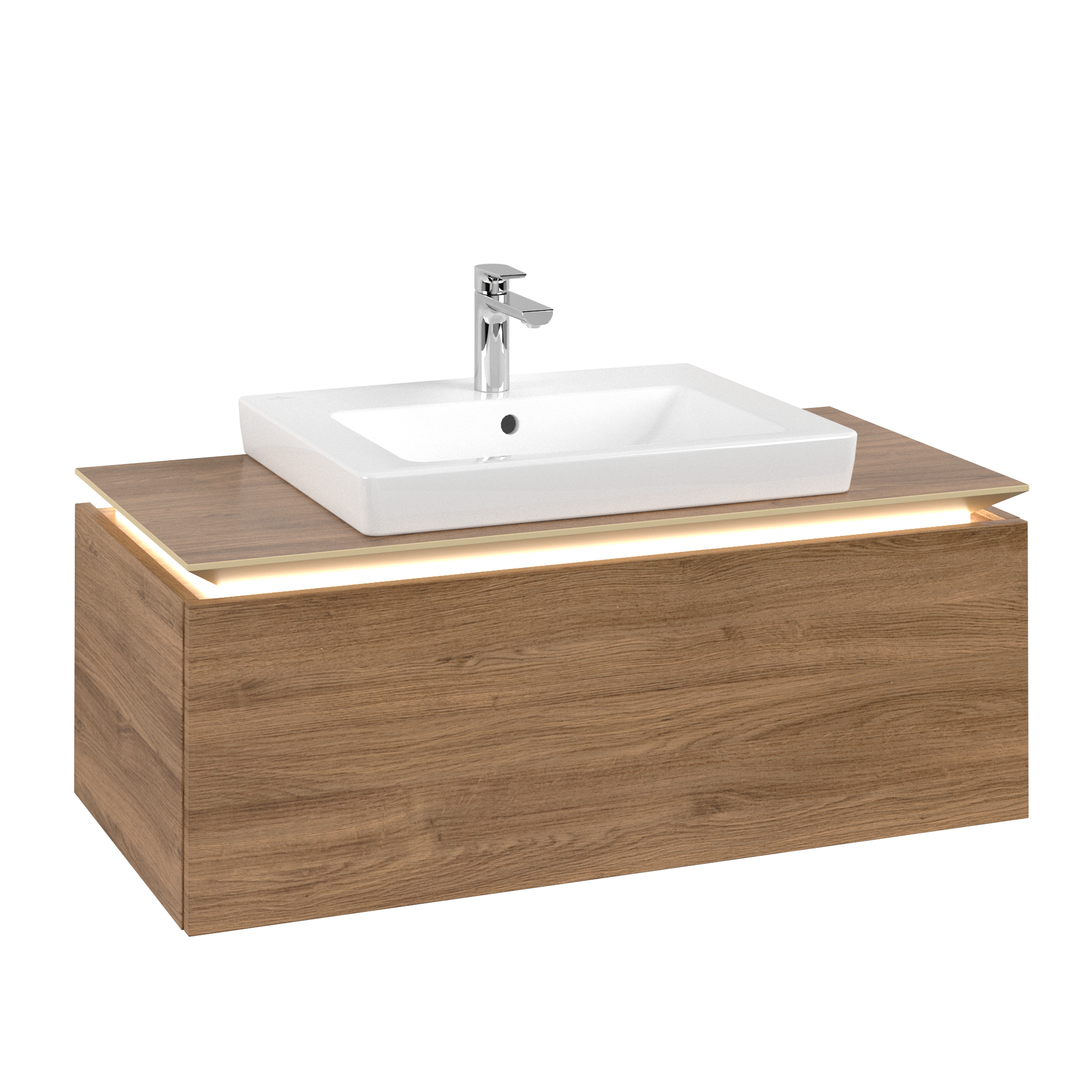 Villeroy & Boch Legato Waschbeckenunterschrank, mit Beleuchtung, 1 Auszug, 1000x380x500mm, Korpus: Kansas Oak, Front: Kansas Oak