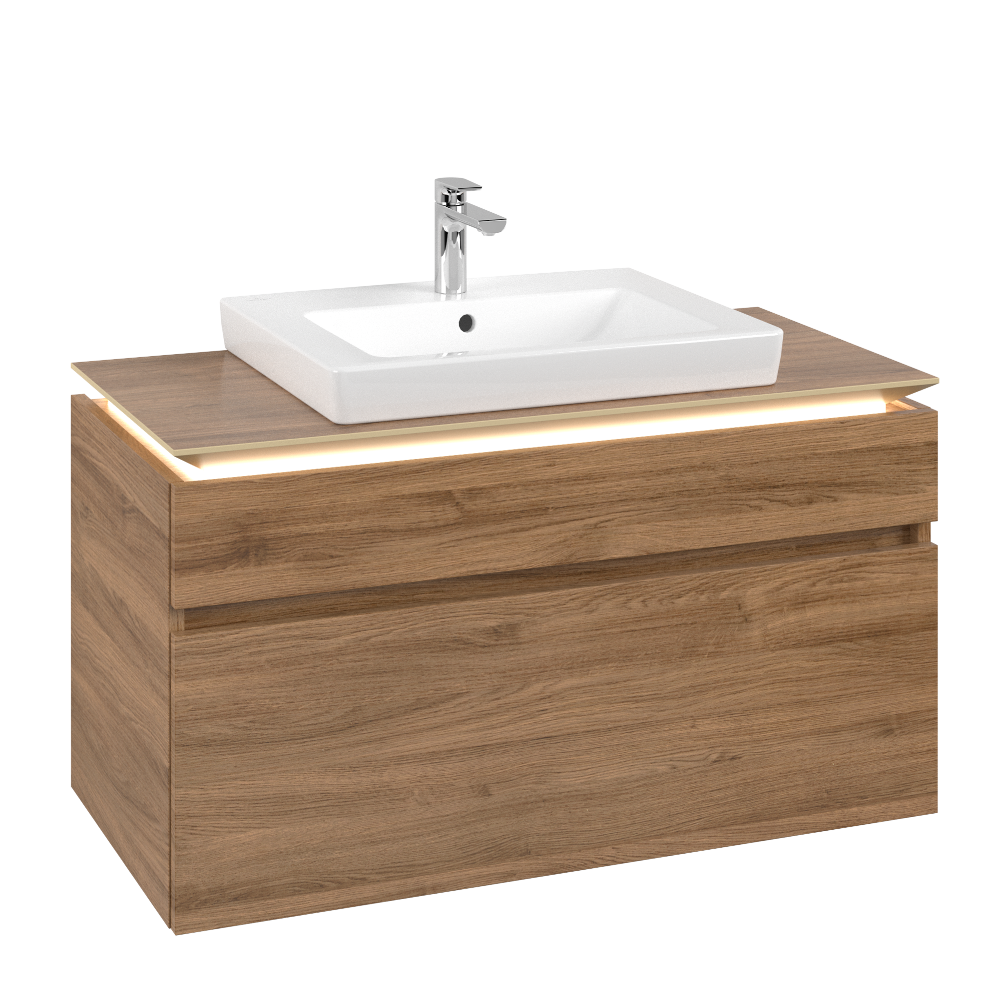 Villeroy & Boch Legato Waschbeckenunterschrank, mit Beleuchtung, 2 Auszüge, 1000x550x500mm, Korpus: Kansas Oak, Front: Kansas Oak