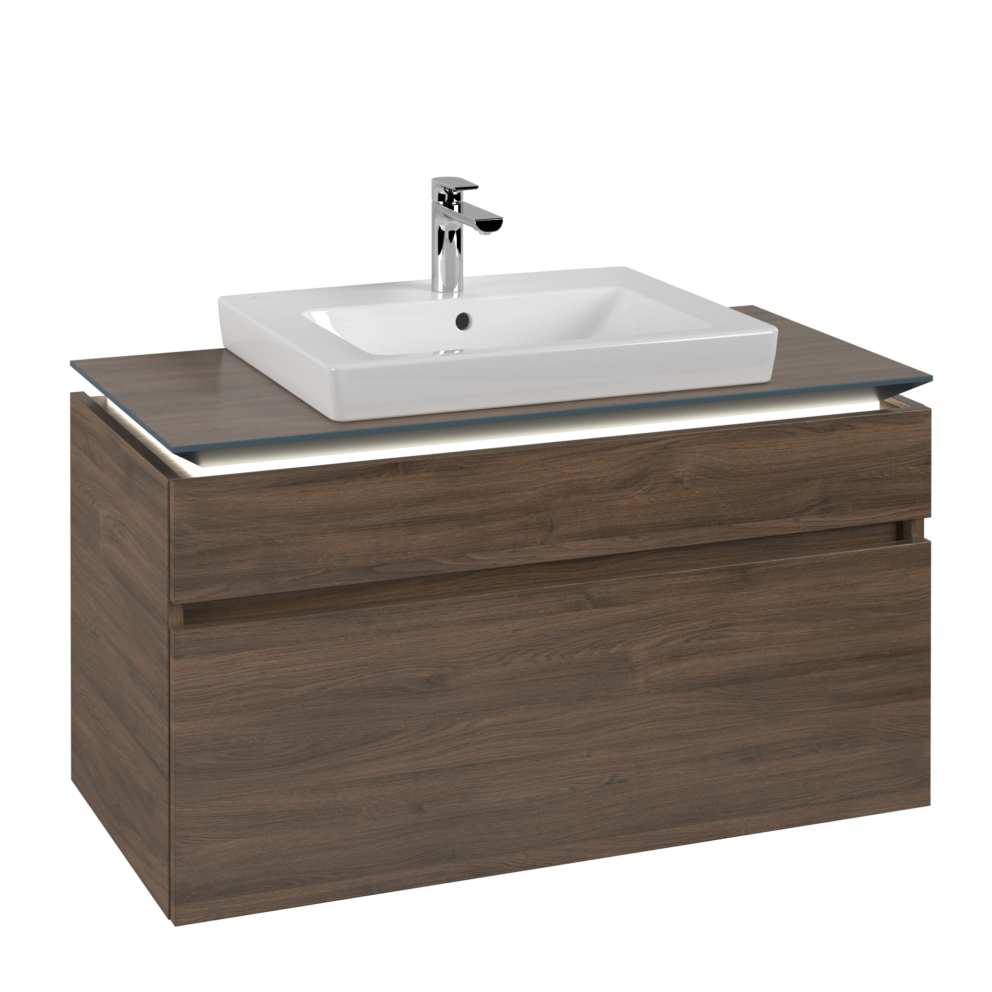 Villeroy & Boch Legato Skåp till tvättställ, med belysning, 2 utdragbara fack, 1000x550x500mm, Kropp: Arizona Oak, Framsida: Arizona Oak