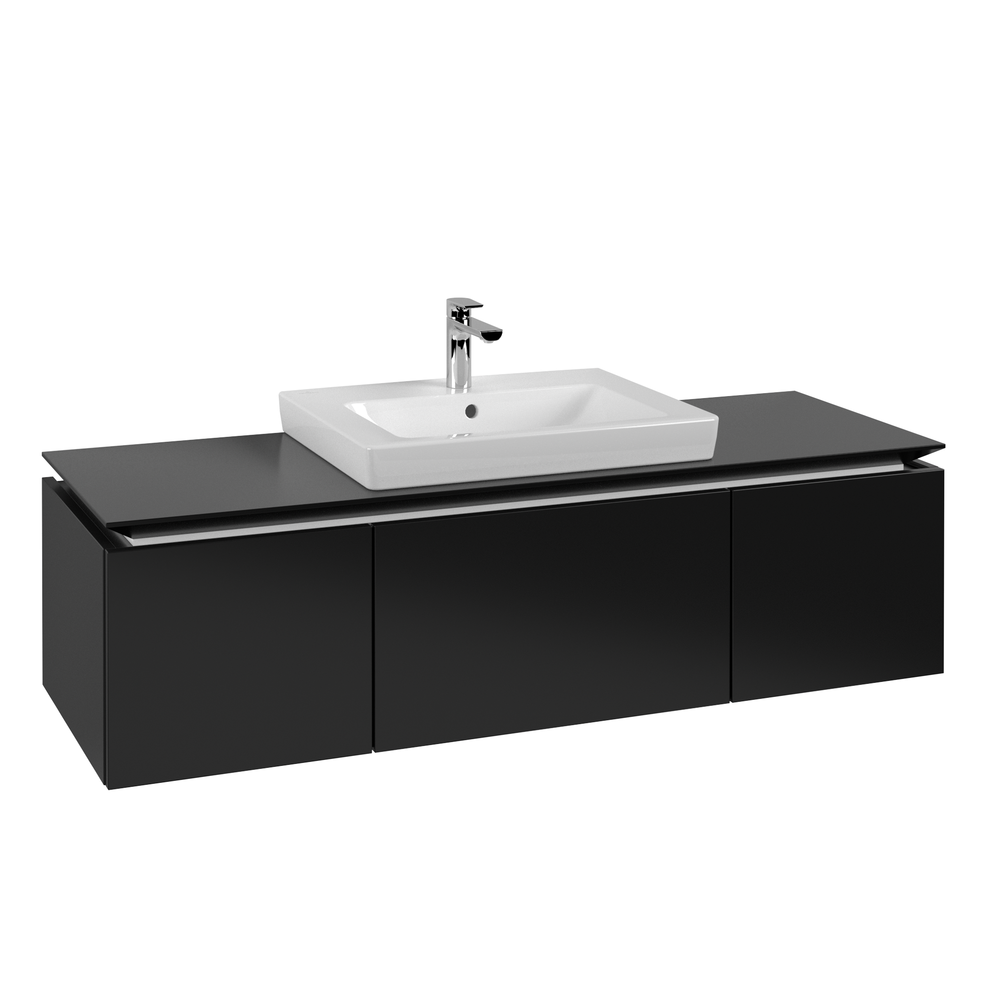 Villeroy & Boch Legato Vanity unit, 3 pull-out compartments, 1200x380x500mm, Body: Black Matt Lacquer, Front: Black Matt Lacquer