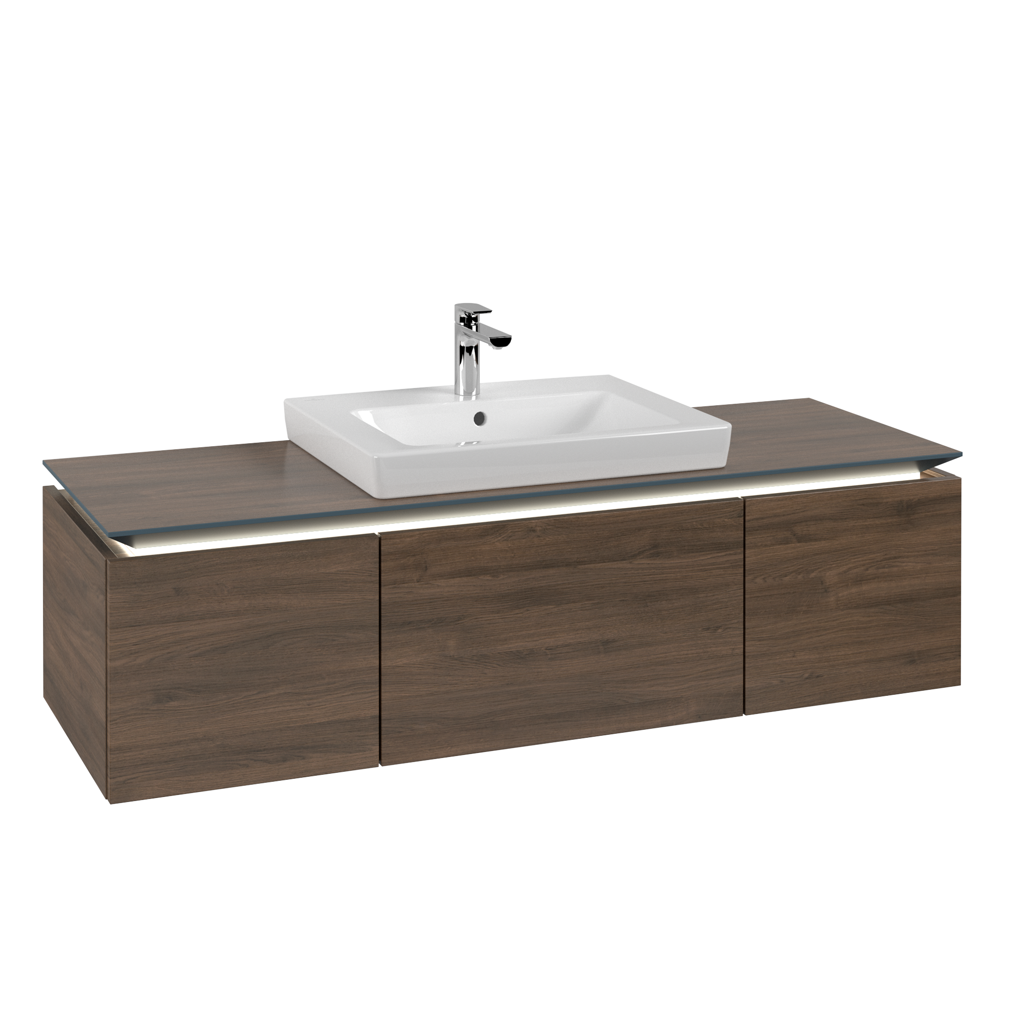 Villeroy & Boch Legato Waschbeckenunterschrank, mit Beleuchtung, 3 Auszüge, 1200x380x500mm, Korpus: Arizona Oak, Front: Arizona Oak