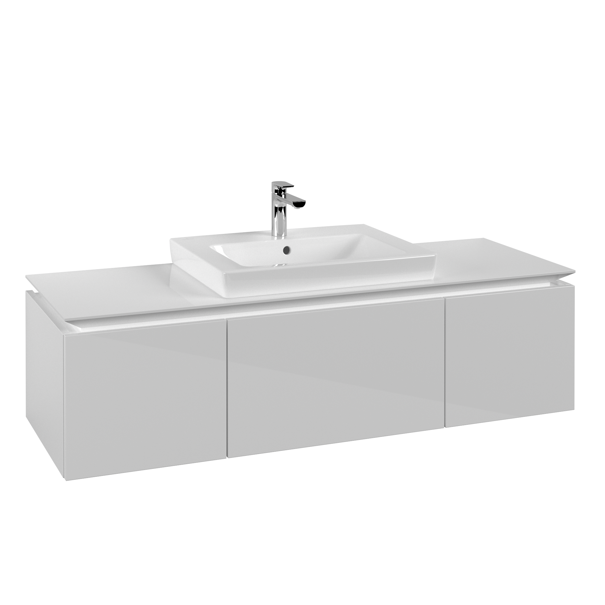 Villeroy & Boch Legato Meuble sous plan, 3 tiroirs sur rails, 1400x380x500mm, Caisson: Glossy White, Façade: Glossy White