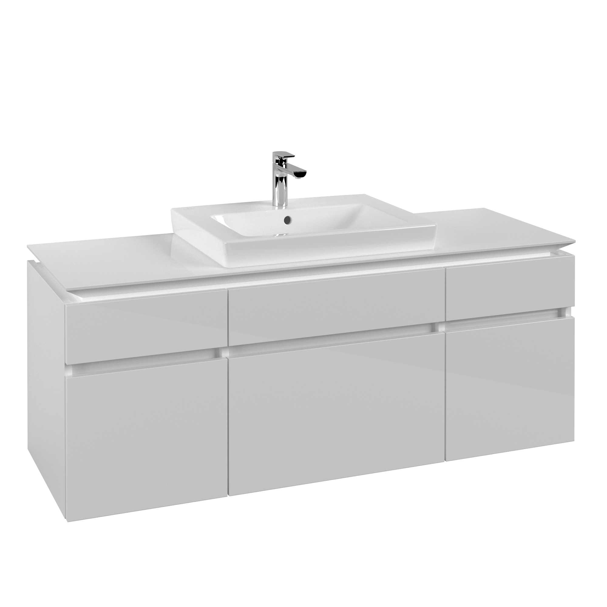 Villeroy & Boch Legato Meuble sous plan, 5 tiroirs sur rails, 1400x550x500mm, Caisson: Glossy White, Façade: Glossy White