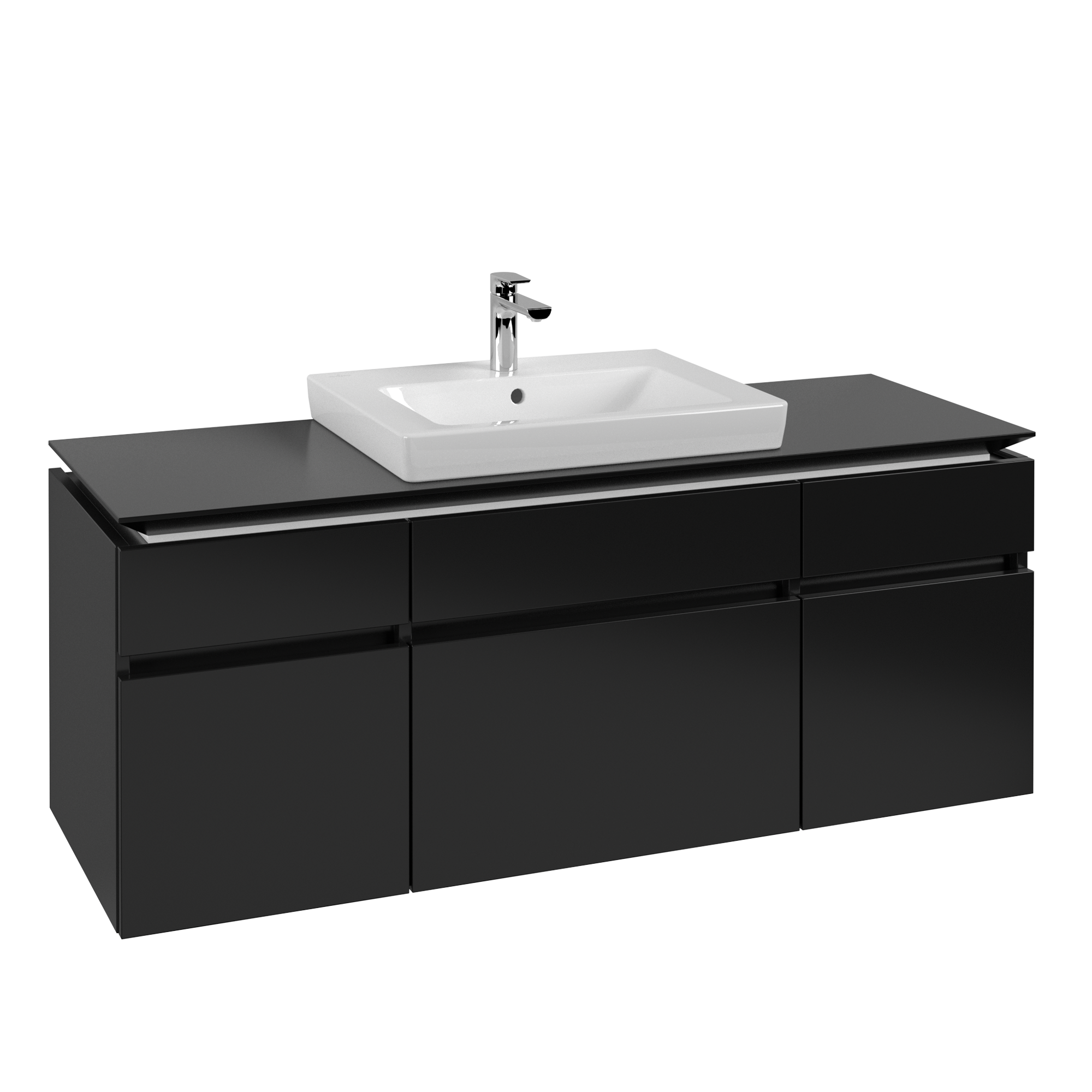 Villeroy & Boch Legato Vanity unit, 5 pull-out compartments, 1400x550x500mm, Body: Black Matt Lacquer, Front: Black Matt Lacquer