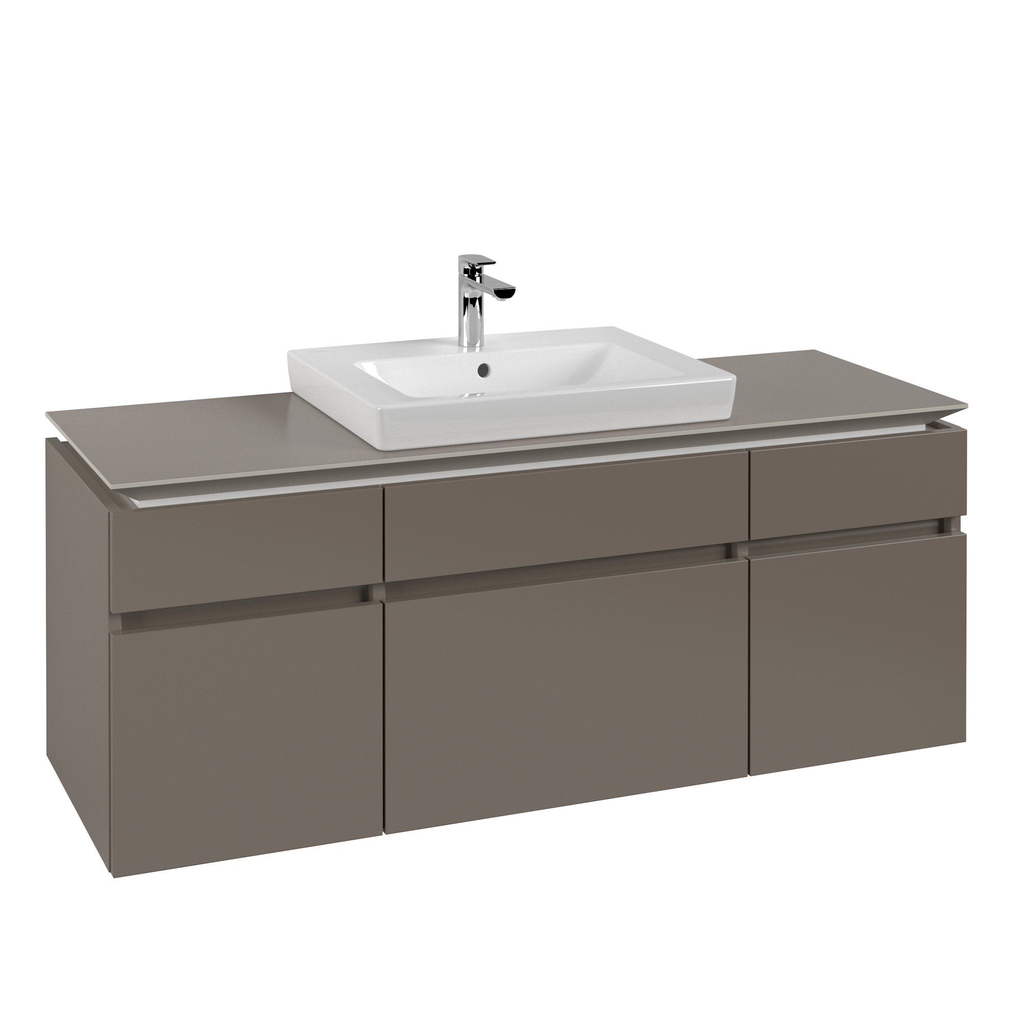 Villeroy & Boch Legato Waschbeckenunterschrank, 5 Auszüge, 1400x550x500mm, Korpus: Truffle Grey, Front: Truffle Grey
