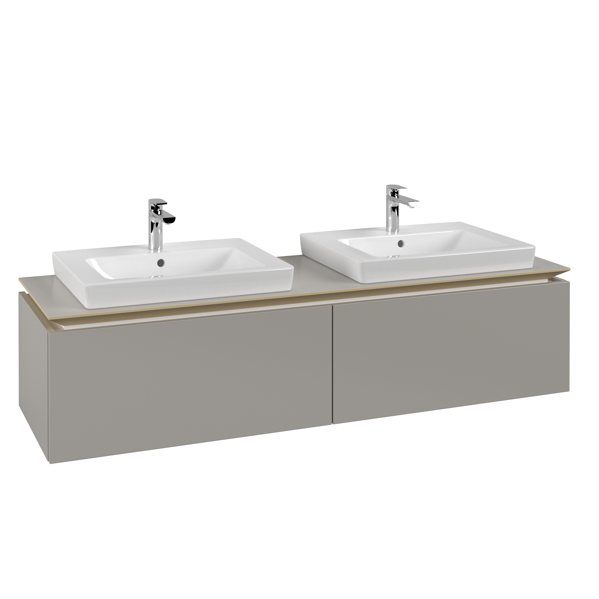Villeroy & Boch Legato Meuble sous plan, 2 tiroirs sur rails, 1600x380x500mm, Caisson: Soft Grey, Façade: Soft Grey