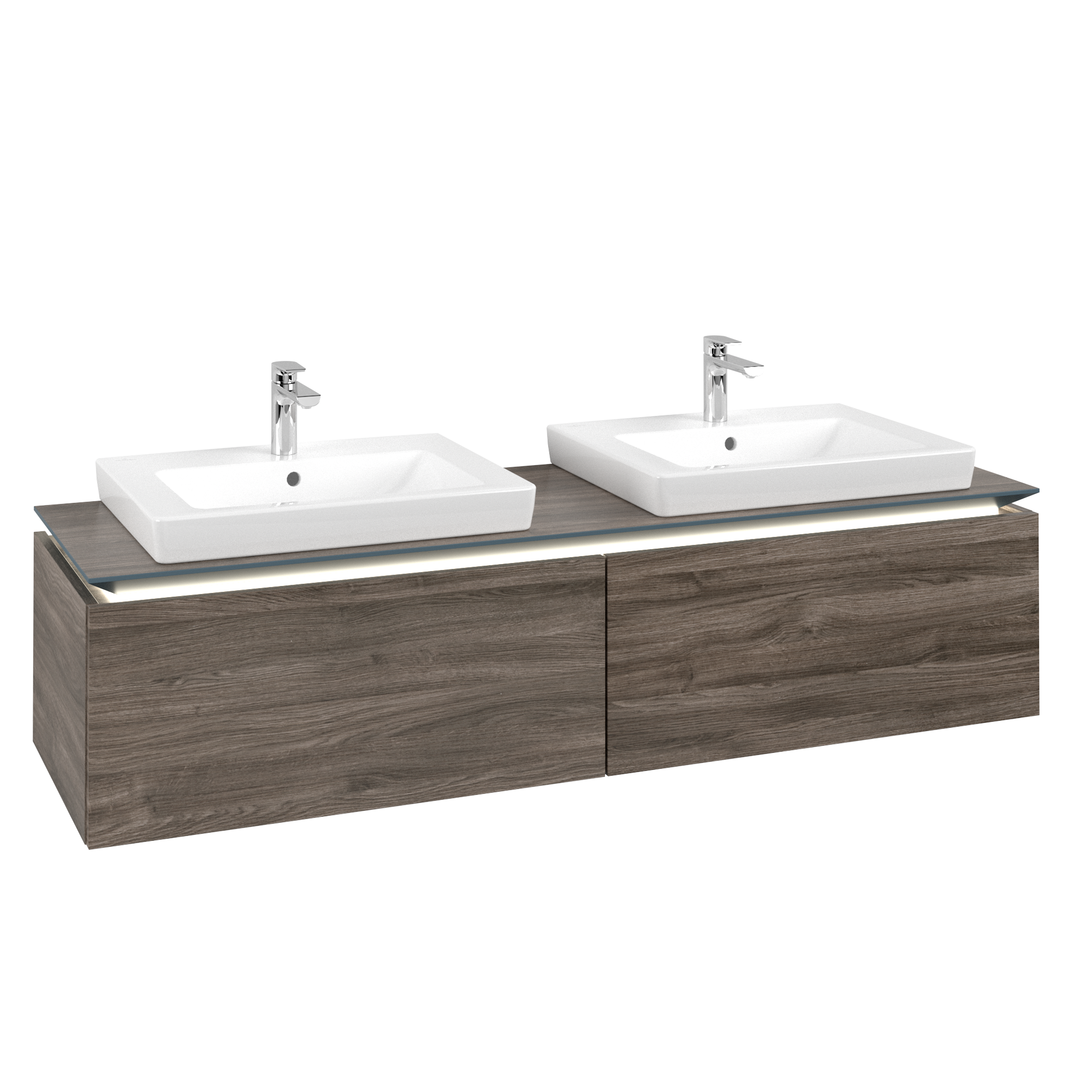 Villeroy & Boch Legato Vanity unit, with lighting, 2 pull-out compartments, 1600x380x500mm, Body: Stone Oak, Front: Stone Oak