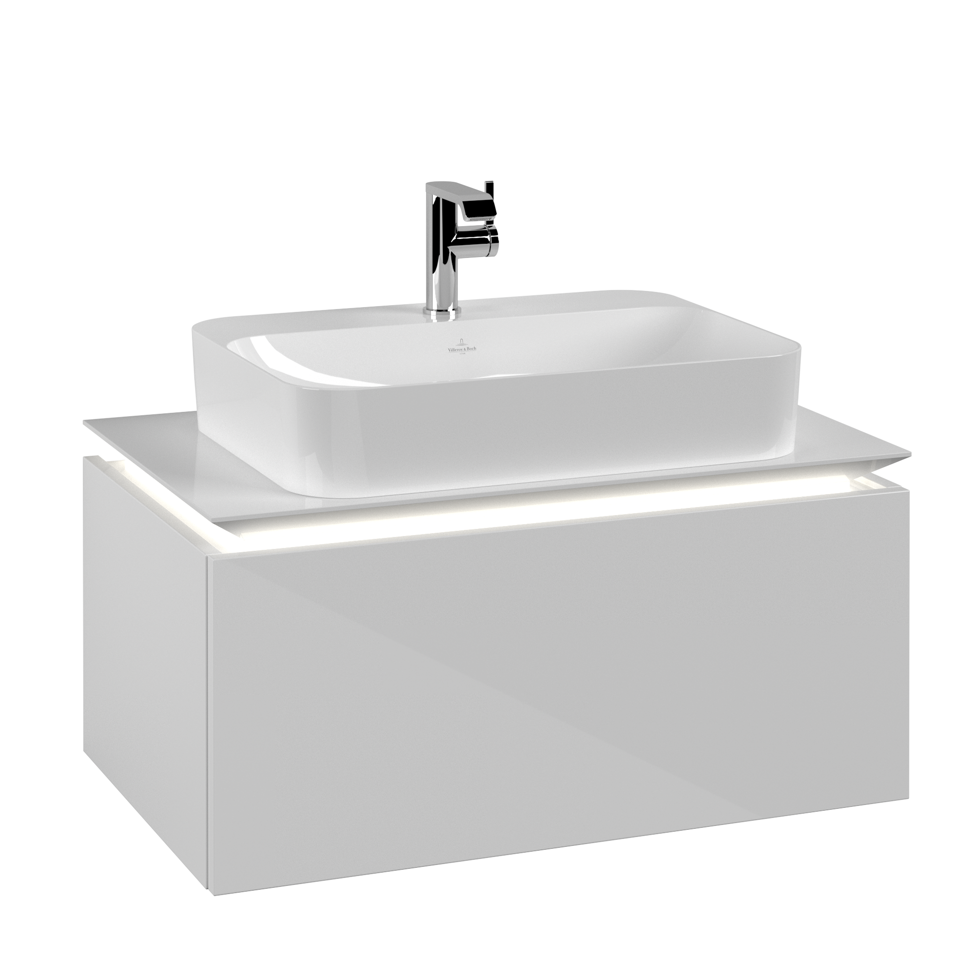 Villeroy & Boch Legato Waschbeckenunterschrank, mit Beleuchtung, 1 Auszug, 800x380x500mm, Korpus: Glossy White, Front: Glossy White