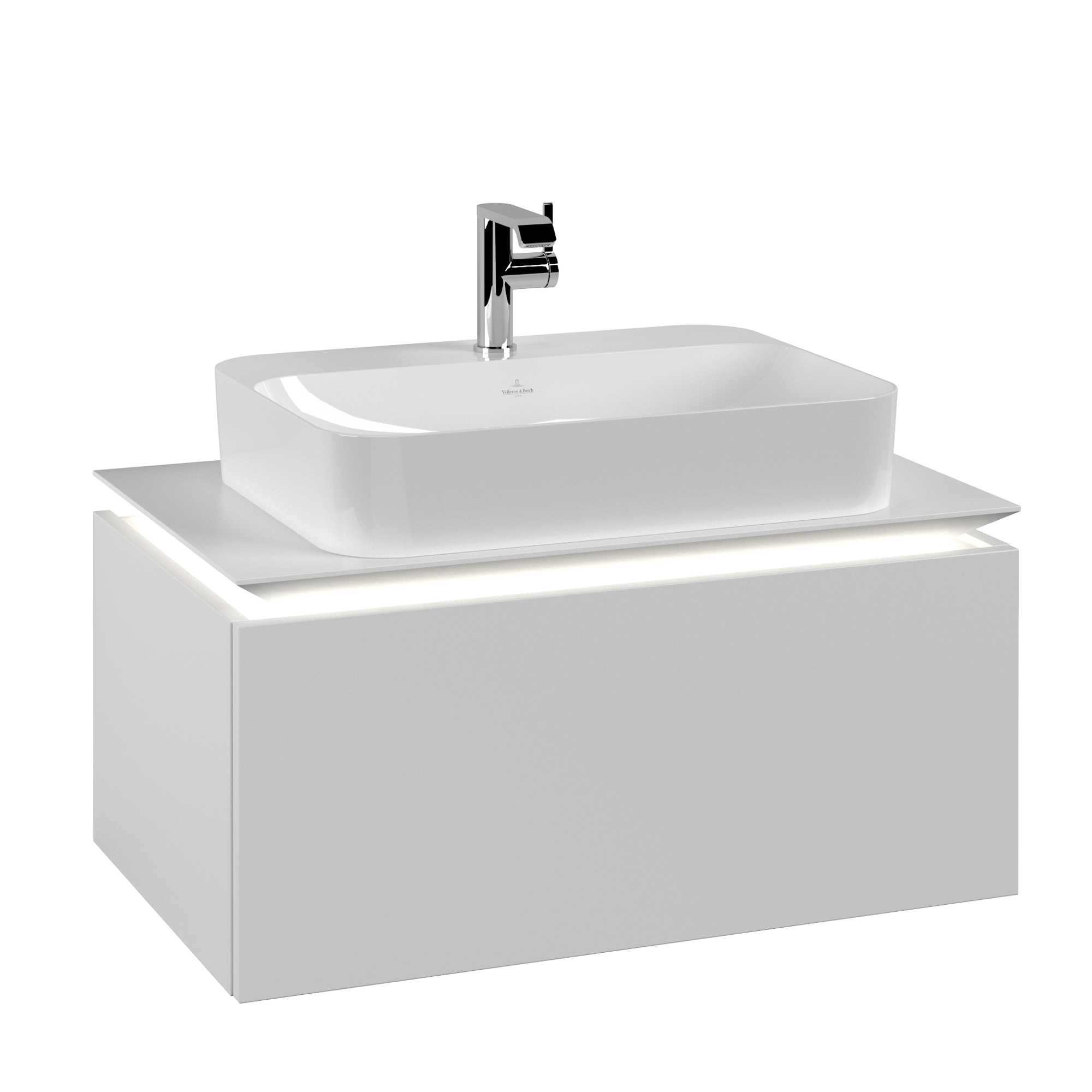 Villeroy & Boch Legato Waschbeckenunterschrank, mit Beleuchtung, 1 Auszug, 800x380x500mm, Korpus: White Matt, Front: White Matt