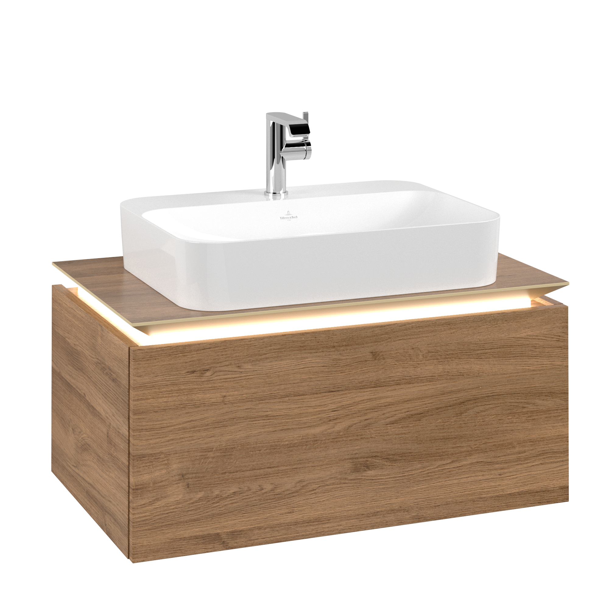 Villeroy & Boch Legato Vanity unit, with lighting, 1 pull-out compartment, 800x380x500mm, Body: Oak Kansas, Front: Oak Kansas