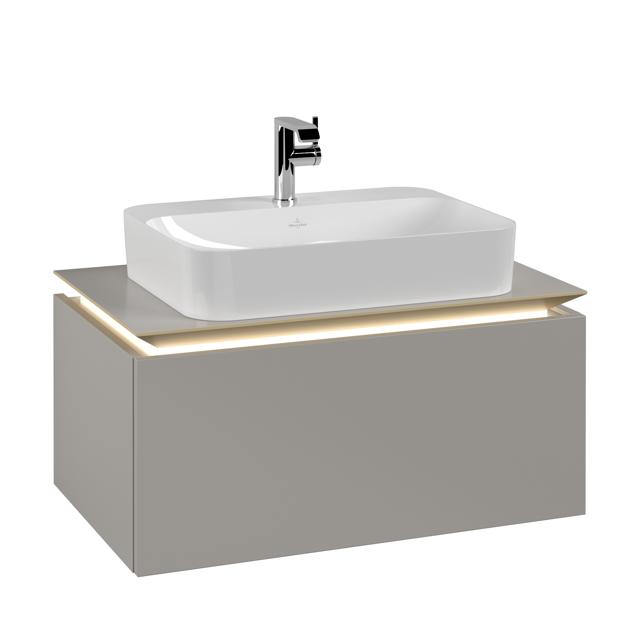 Villeroy & Boch Legato Vanity unit, with lighting, 1 pull-out compartment, 800x380x500mm, Body: Soft Grey, Front: Soft Grey