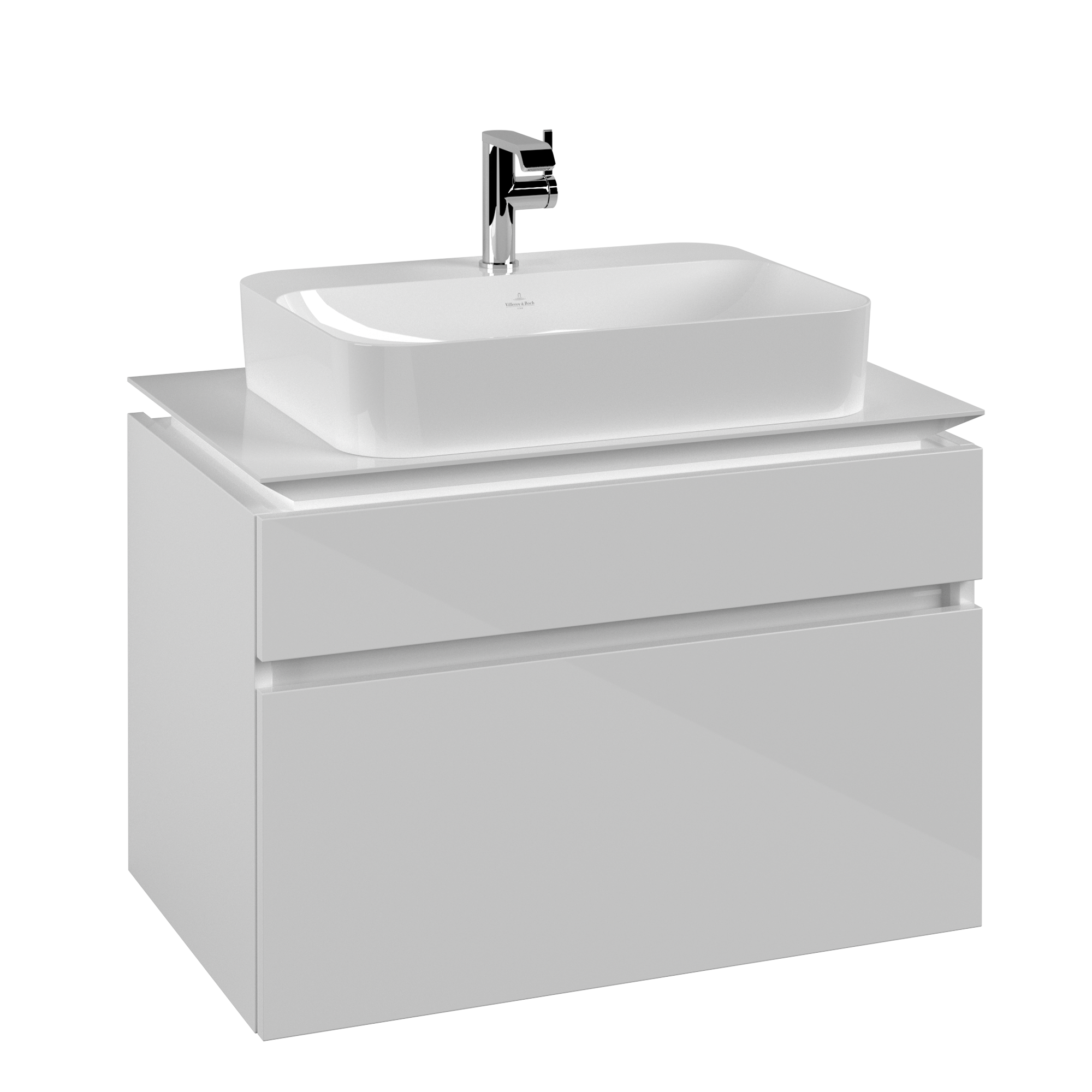 Villeroy & Boch Legato Meuble sous plan, 2 tiroirs sur rails, 800x550x500mm, Caisson: Glossy White, Façade: Glossy White