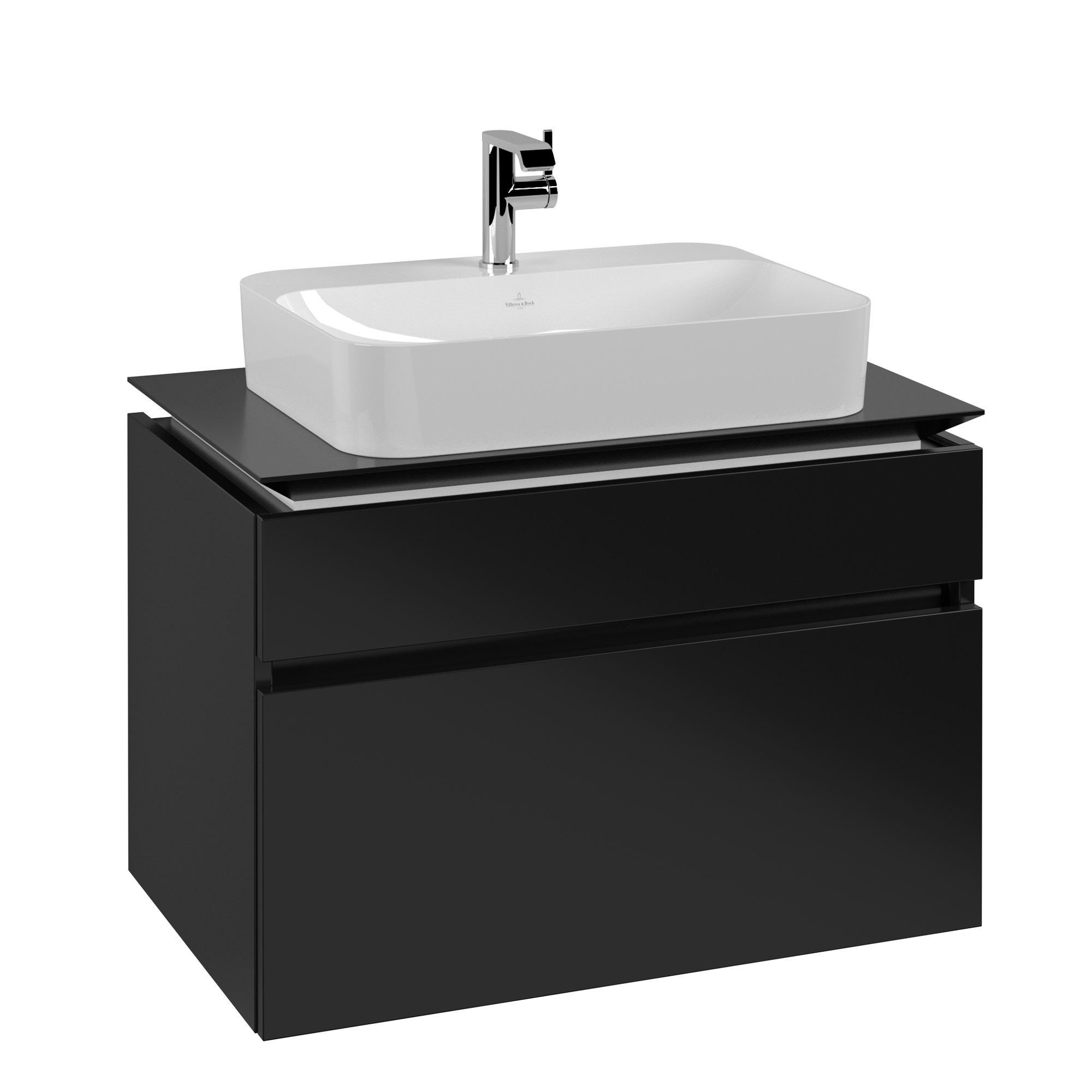 Villeroy & Boch Legato Waschbeckenunterschrank, 2 Auszüge, 800x550x500mm, Korpus: Black Matt Lacquer, Front: Black Matt Lacquer