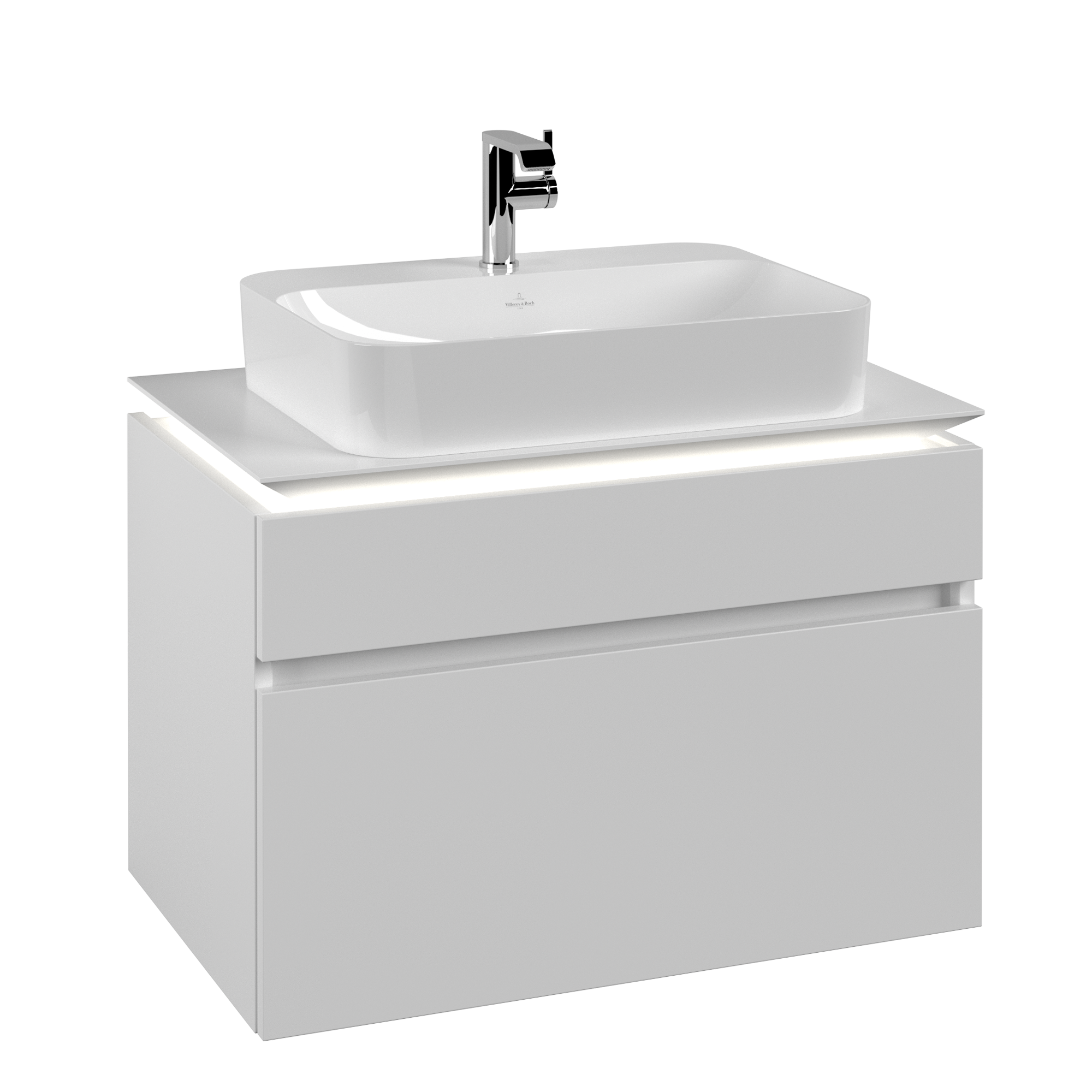 Villeroy & Boch Legato Waschbeckenunterschrank, mit Beleuchtung, 2 Auszüge, 800x550x500mm, Korpus: White Matt, Front: White Matt