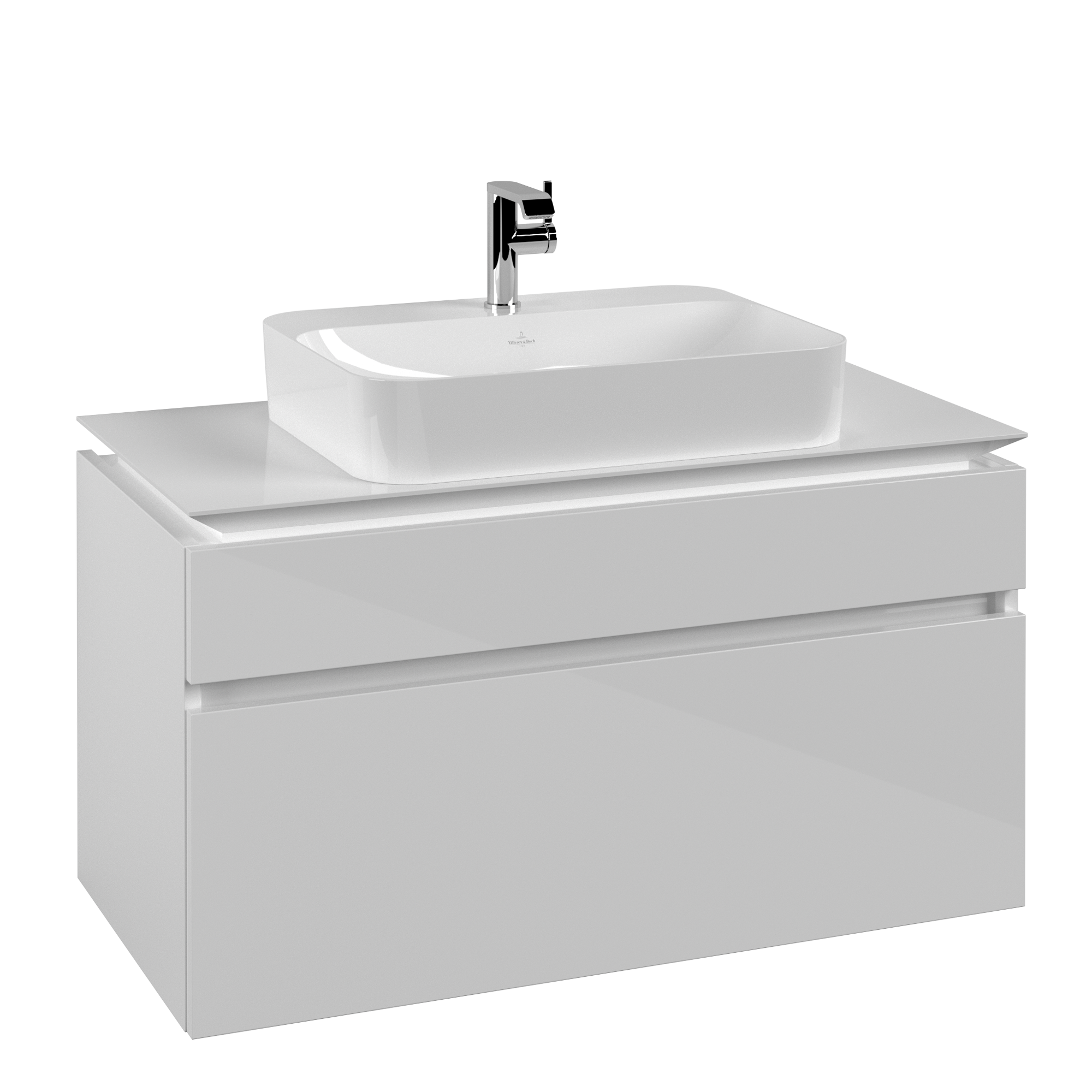 Villeroy & Boch Legato Waschbeckenunterschrank, 2 Auszüge, 1000x550x500mm, Korpus: Glossy White, Front: Glossy White