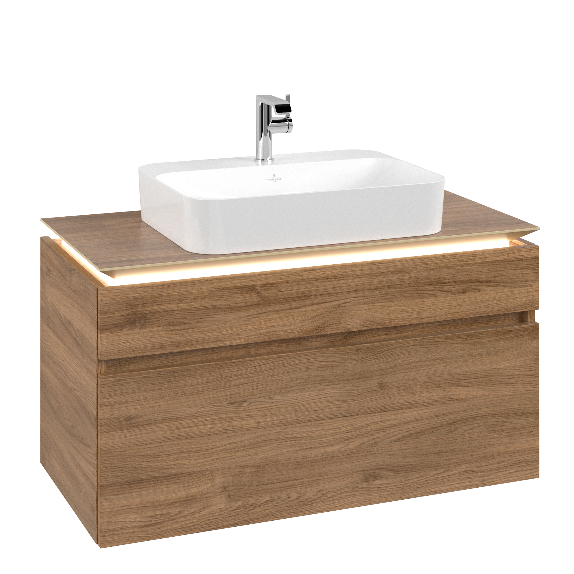 Villeroy & Boch Legato Waschbeckenunterschrank, mit Beleuchtung, 2 Auszüge, 1000x550x500mm, Korpus: Kansas Oak, Front: Kansas Oak