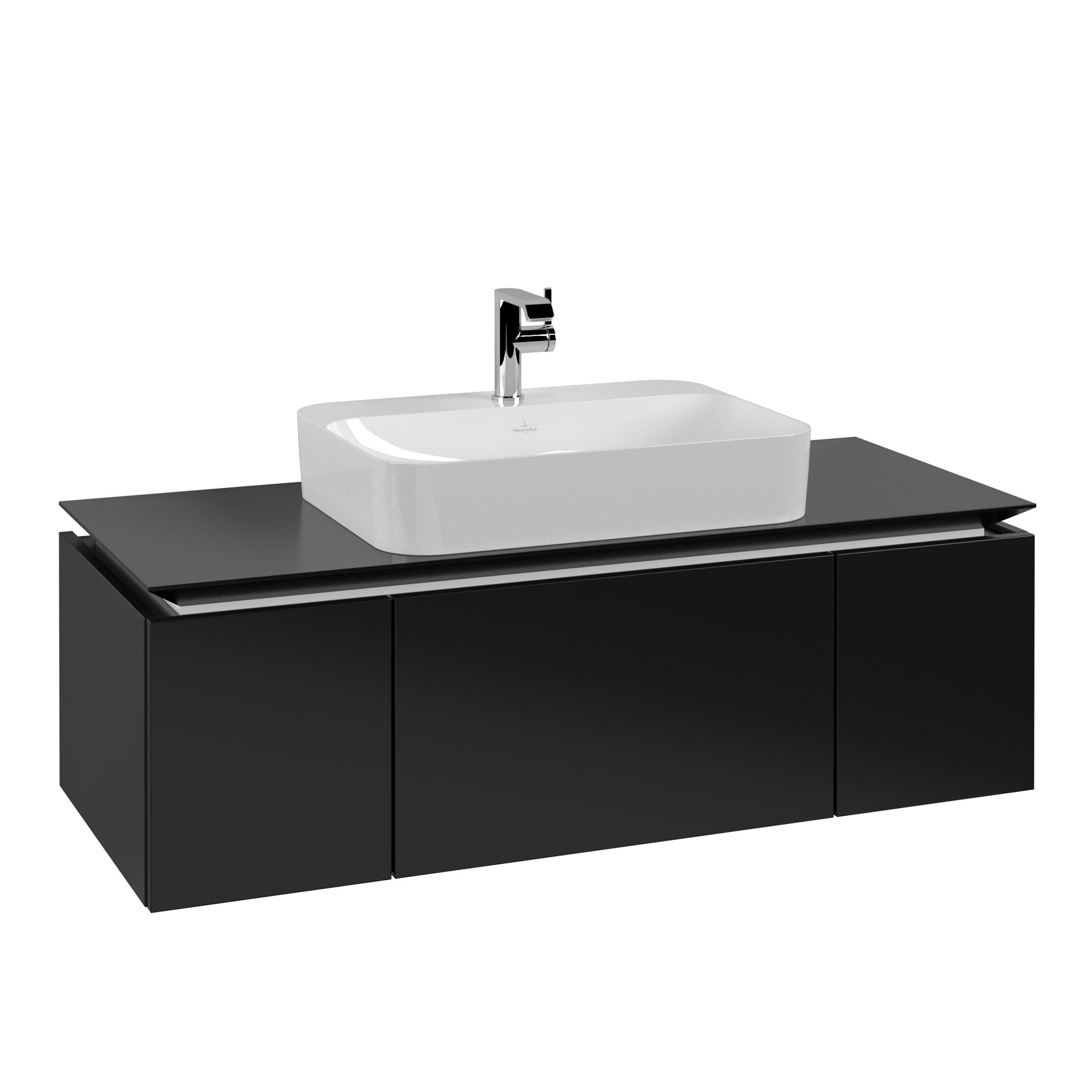 Villeroy & Boch Legato Waschbeckenunterschrank, 3 Auszüge, 1200x380x500mm, Korpus: Black Matt Lacquer, Front: Black Matt Lacquer