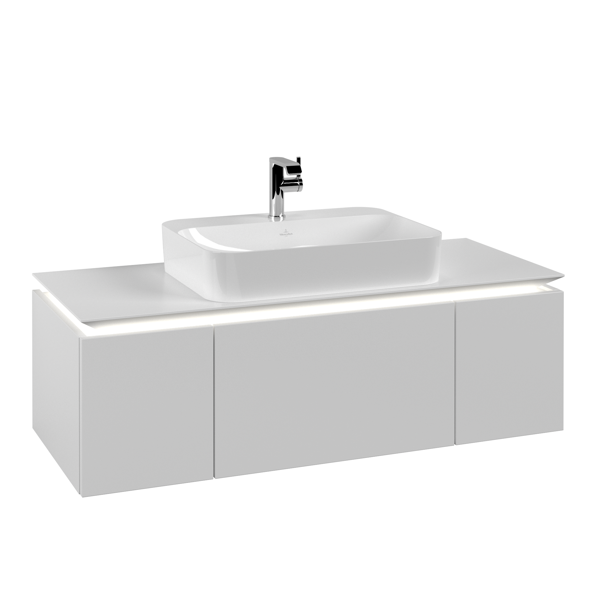 Villeroy & Boch Legato Szafka podumywalkowa, z oświetleniem, 3 elementy wysuwane, 1200x380x500mm, Korpus: White Matt, Front: White Matt