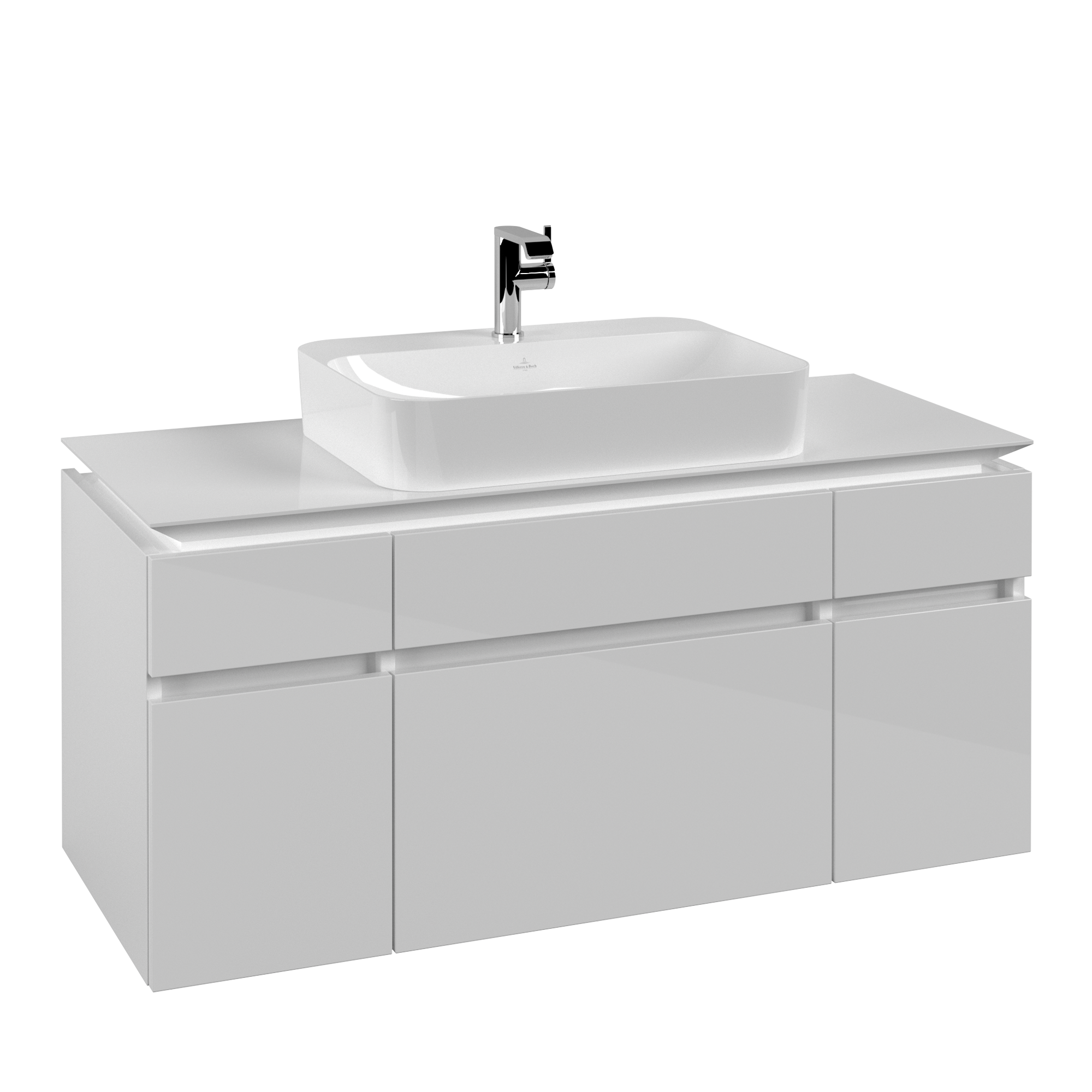 Villeroy & Boch Legato Meuble sous plan, 5 tiroirs sur rails, 1200x550x500mm, Caisson: Glossy White, Façade: Glossy White