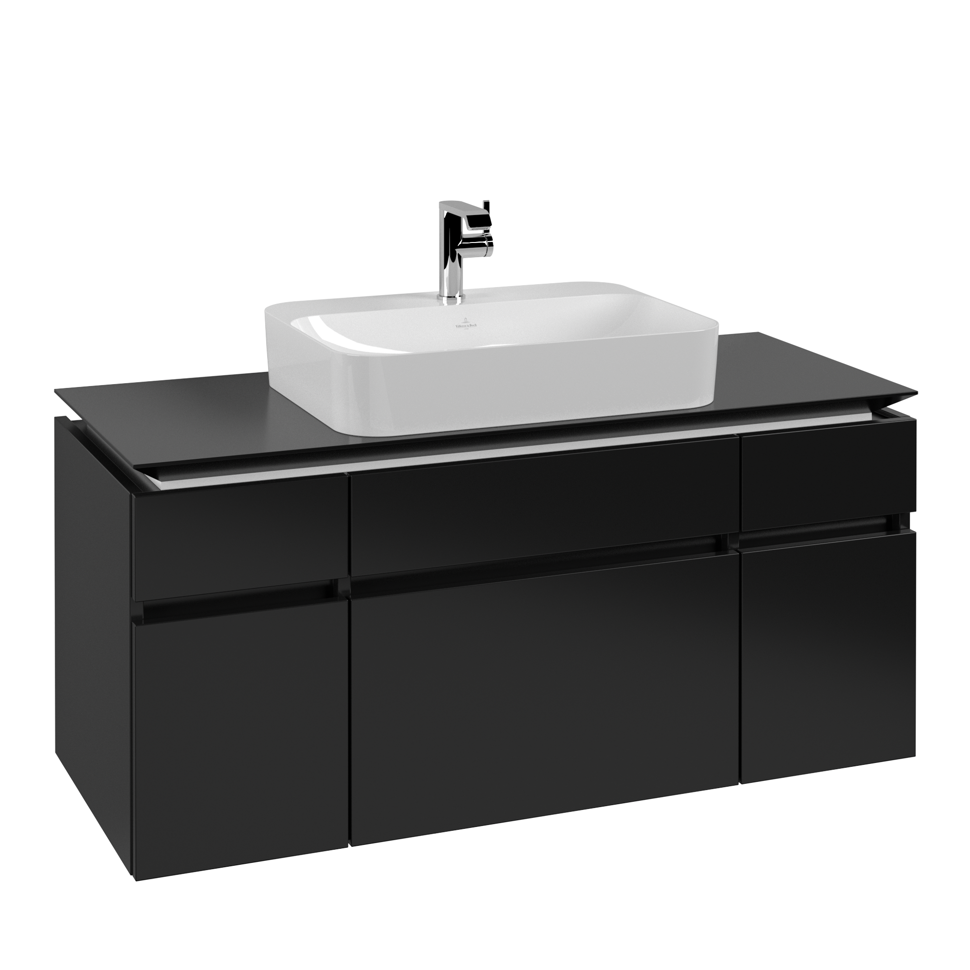 Villeroy & Boch Legato Vanity unit, 5 pull-out compartments, 1200x550x500mm, Body: Black Matt Lacquer, Front: Black Matt Lacquer