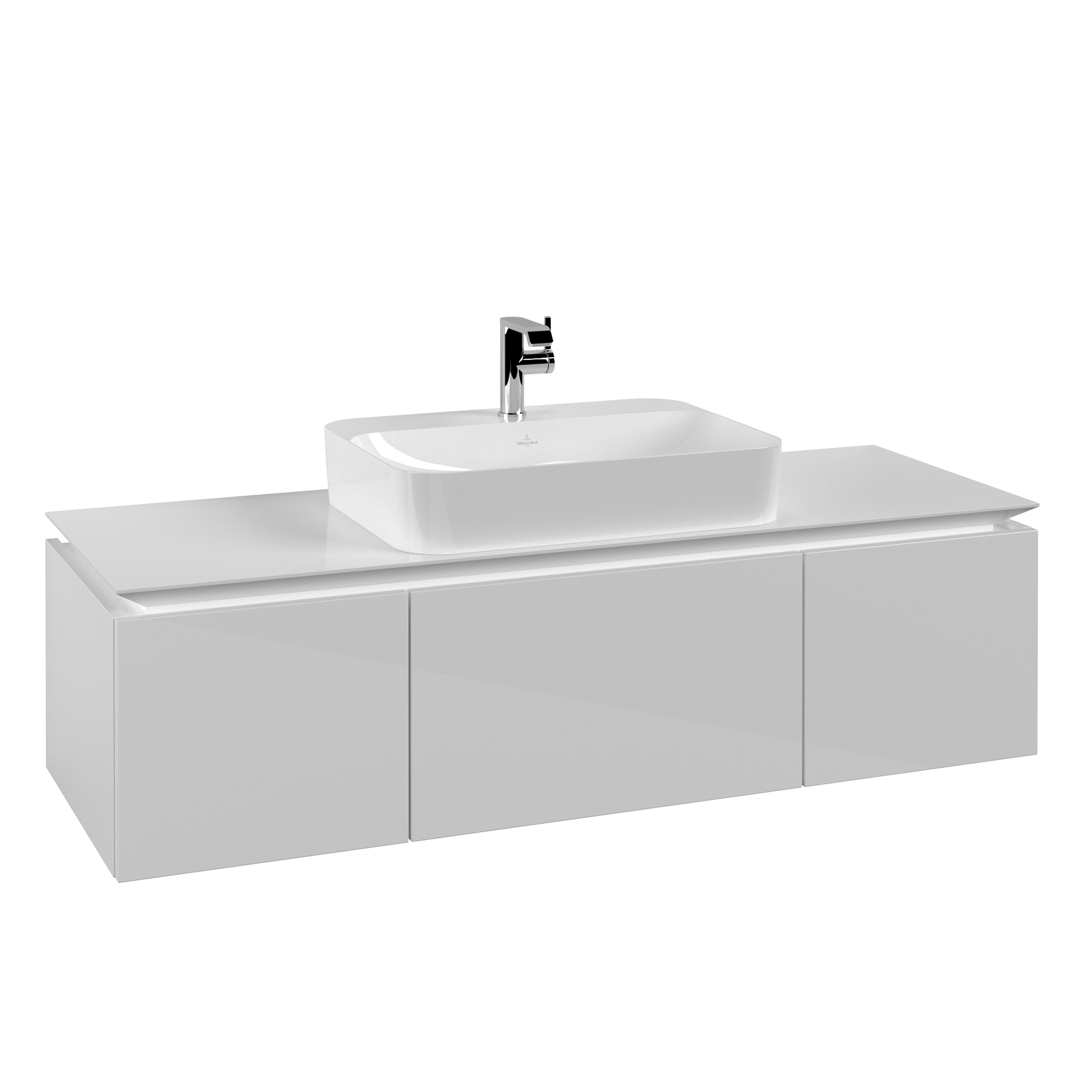 Villeroy & Boch Legato Waschbeckenunterschrank, 3 Auszüge, 1400x380x500mm, Korpus: Glossy White, Front: Glossy White