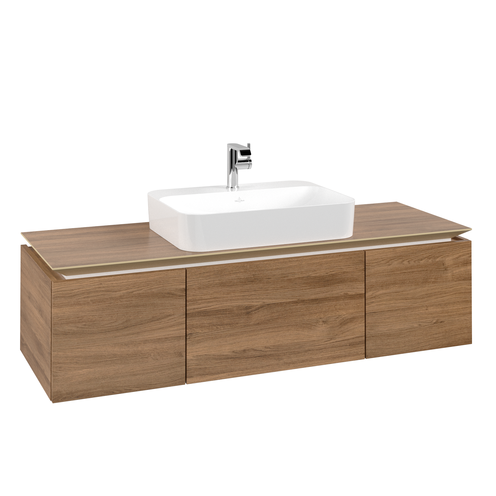 Villeroy & Boch Legato Waschbeckenunterschrank, 3 Auszüge, 1400x380x500mm, Korpus: Kansas Oak, Front: Kansas Oak