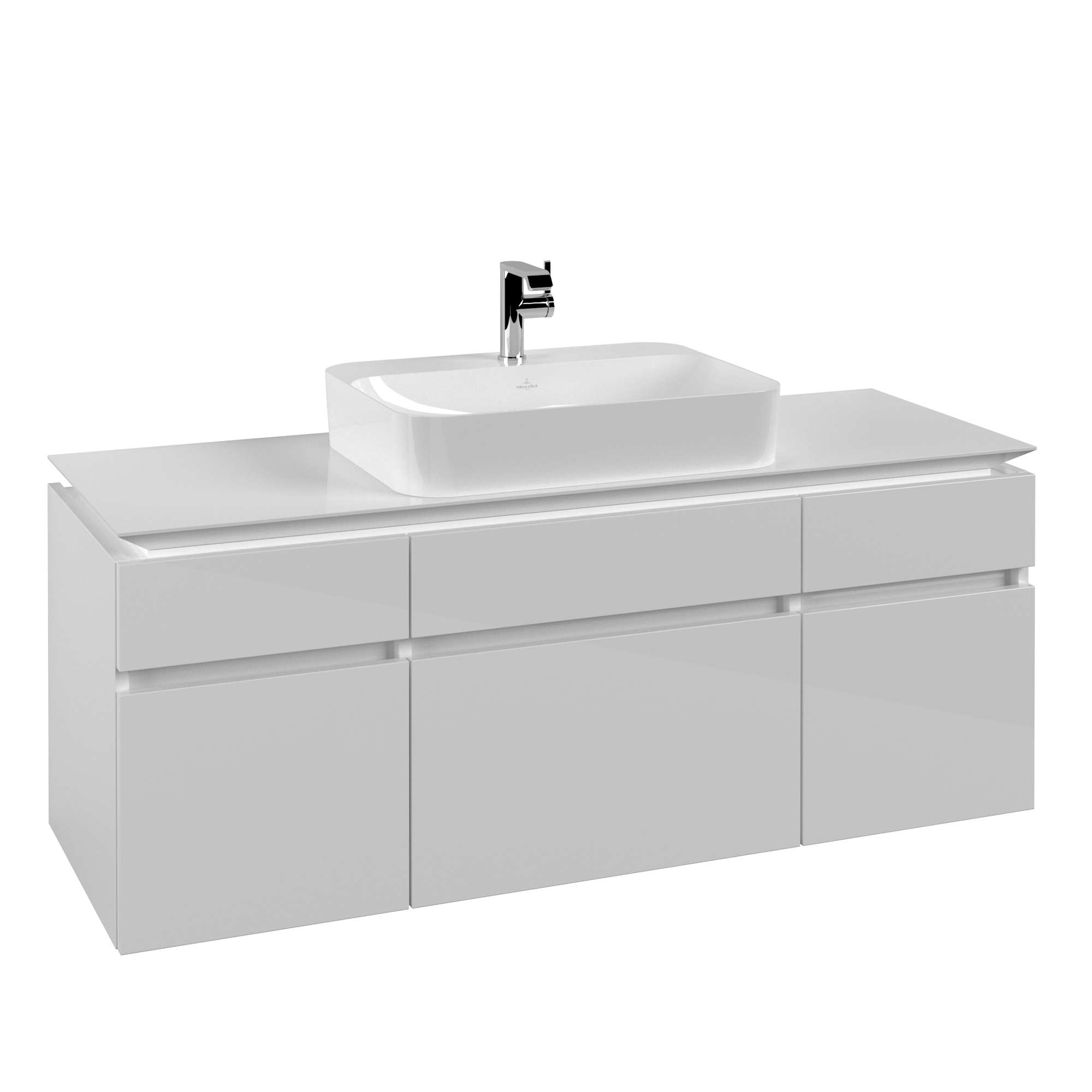 Villeroy & Boch Legato Meuble sous plan, 5 tiroirs sur rails, 1400x550x500mm, Caisson: Glossy White, Façade: Glossy White