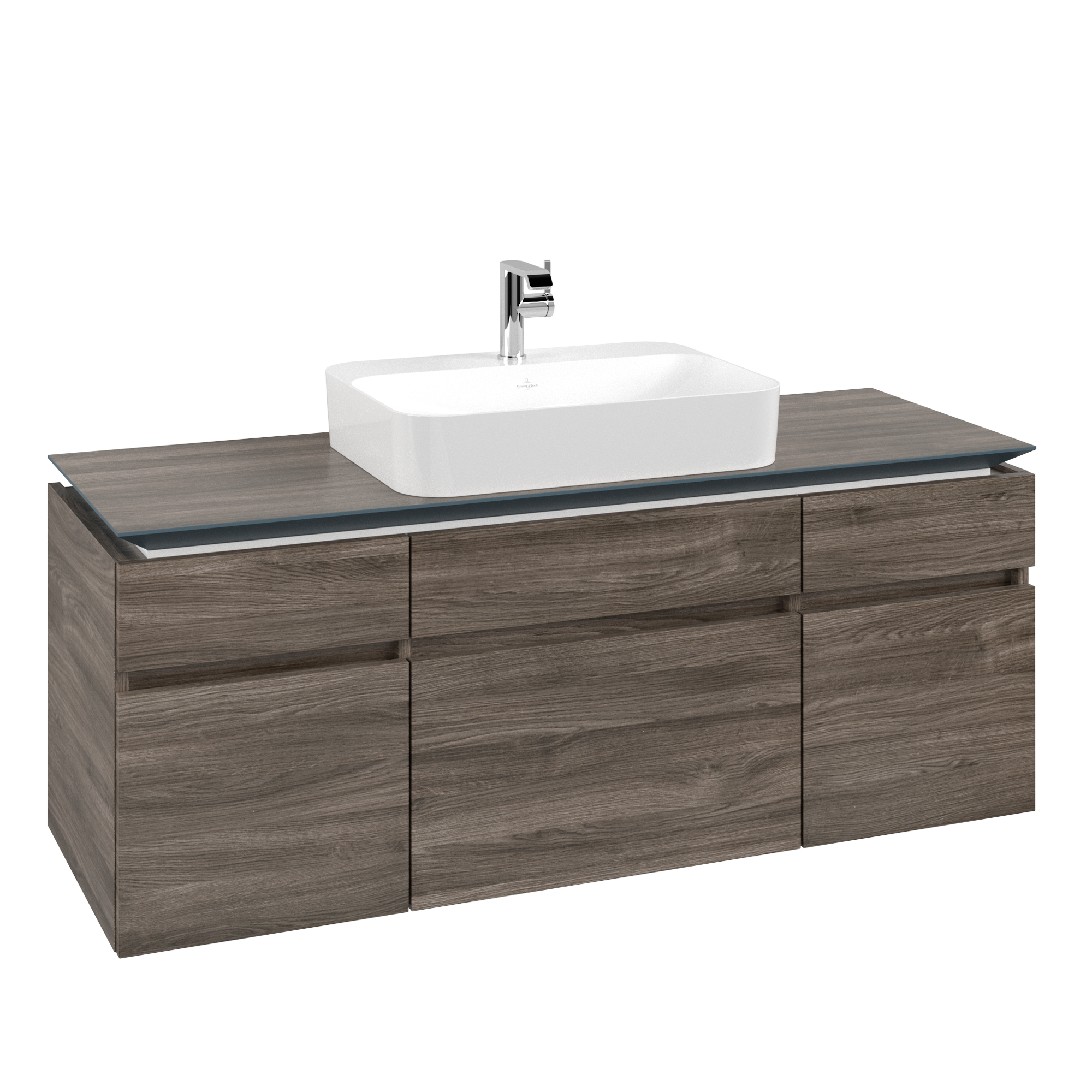 Villeroy & Boch Legato Waschbeckenunterschrank, 5 Auszüge, 1400x550x500mm, Korpus: Stone Oak, Front: Stone Oak